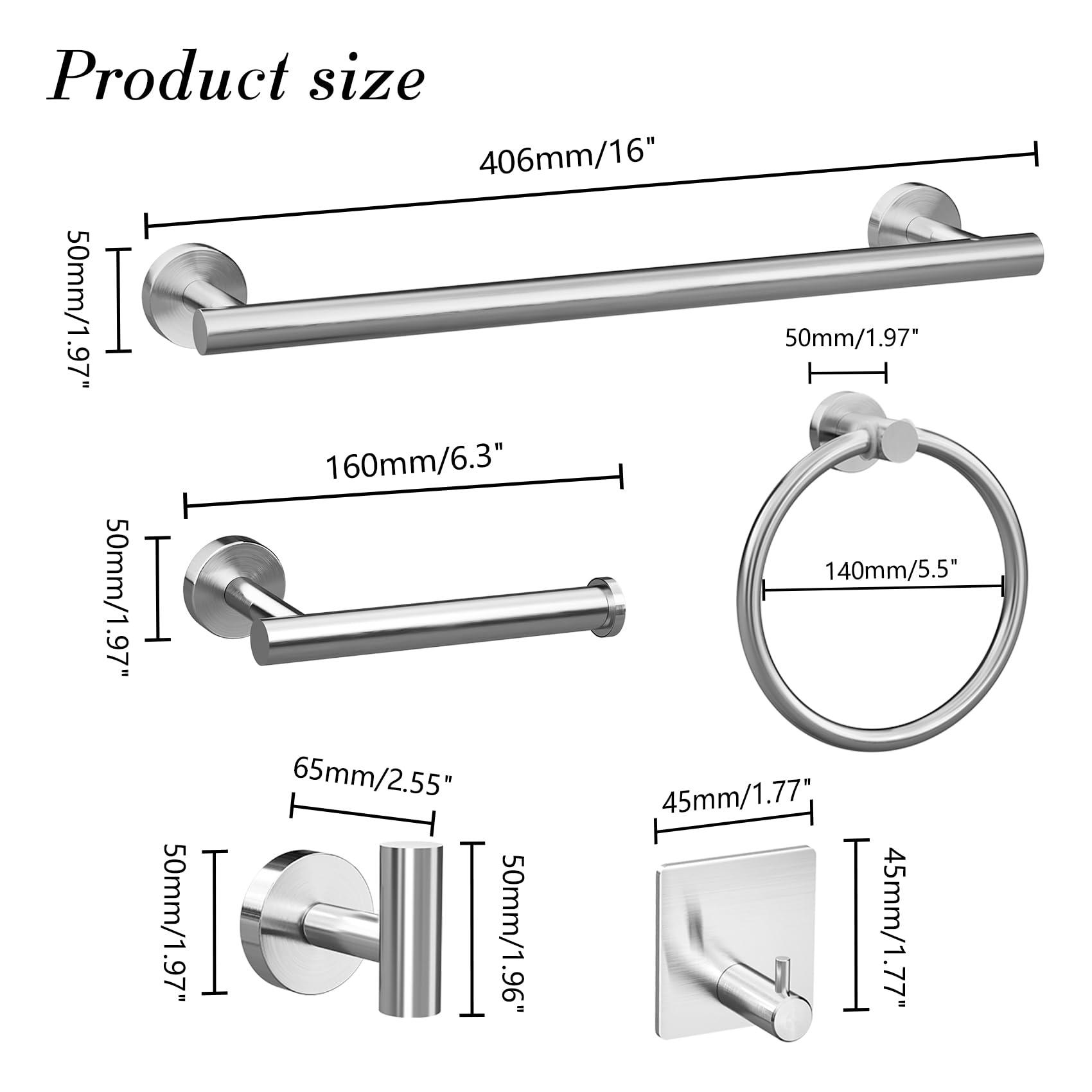 Lckppt 14-Piece Bathroom Hardware Set, Brushed Nickel Stainless Steel, Wall-Mounted Towel Racks - Image 3