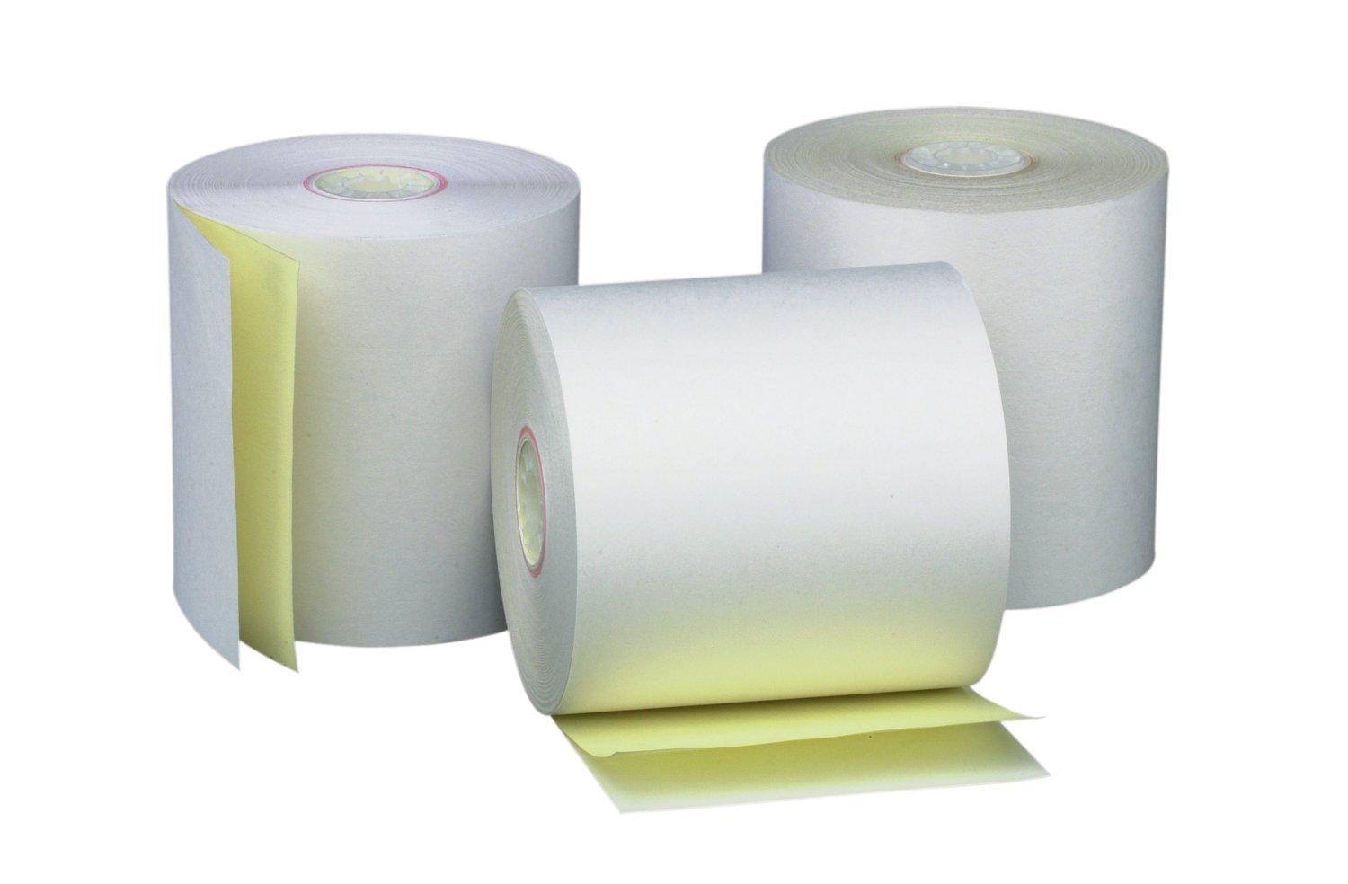 PM Company 2 Ply POS/Cash Register Rolls, 3 Inches X 90 Feet, White/Canary, 50 per Carton (07706)
