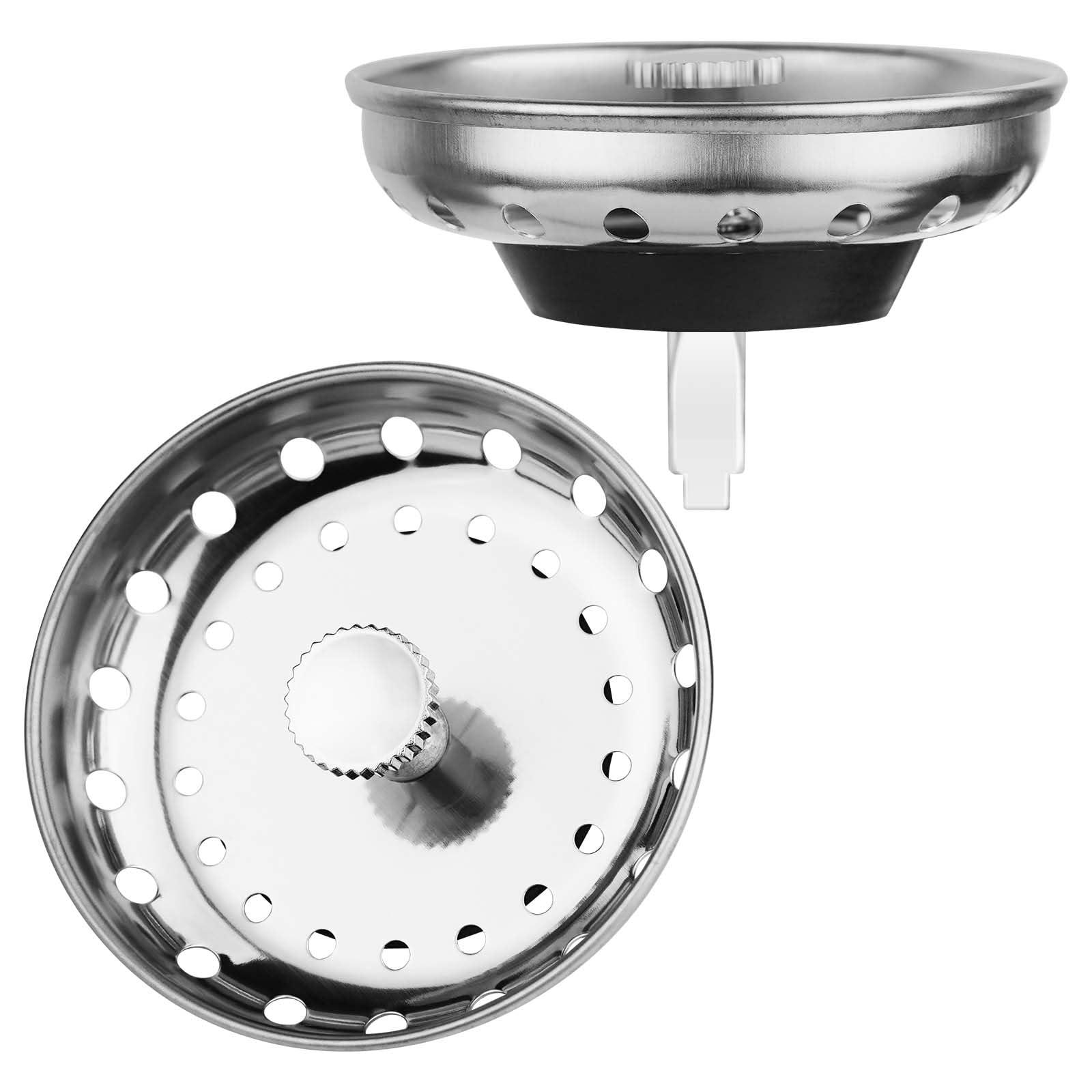 Fri4free 2PCS Kitchen Sink Drain Strainer & Stopper Combo for Standard 3-1/2 Inch Drain, Stainless Steel Strainer Basket with Rubber Stopper Bottom, Kitchen Sink Plug Cover Catcher