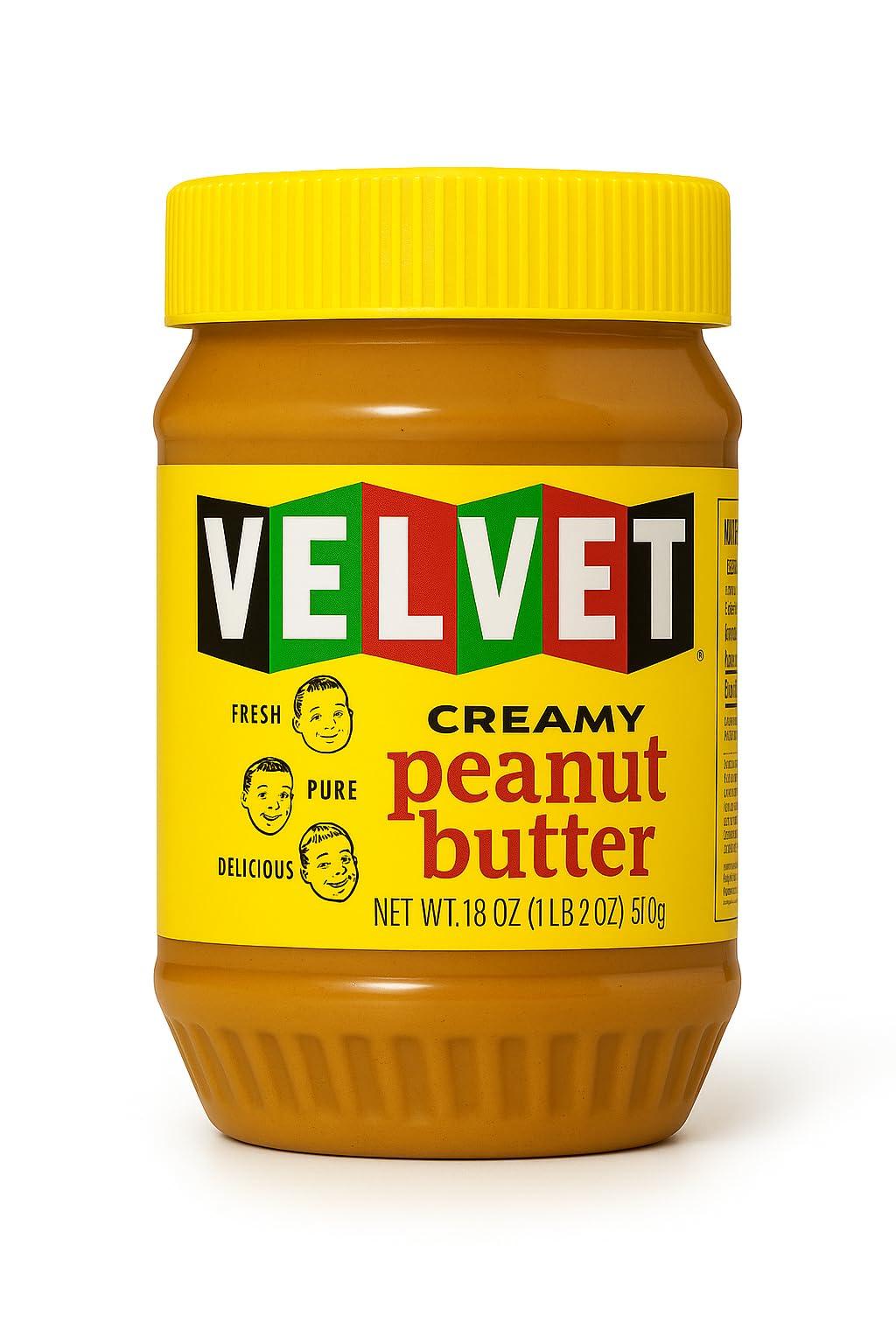 Velvet Peanut Butter, Creamy – Detroit’s Classic Since 1937, Smooth & Nostalgic Spread with “Fresh, Pure, Delicious” Label, Made in the USA, Gluten-Free, Perfect for Sandwiches, Baking & Snacking (18 Ounce Jar)