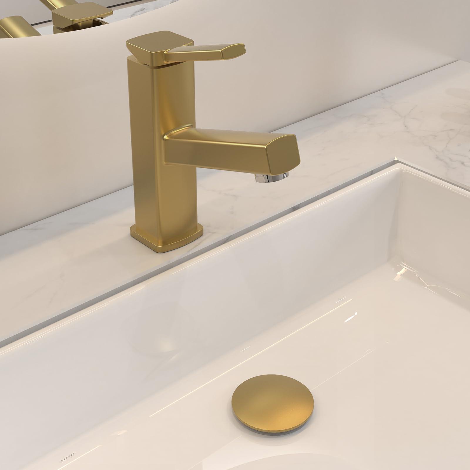 HEROBAI Bathroom Pop up Drain Without Overflow, Anti-Clogging Vessel Sink Drain Strainer, Pop Up Drain with Detachable Basket, Hair Catcher Bathroom Sink Drain Stopper(Brushed Gold, No Overflow) - Image 2