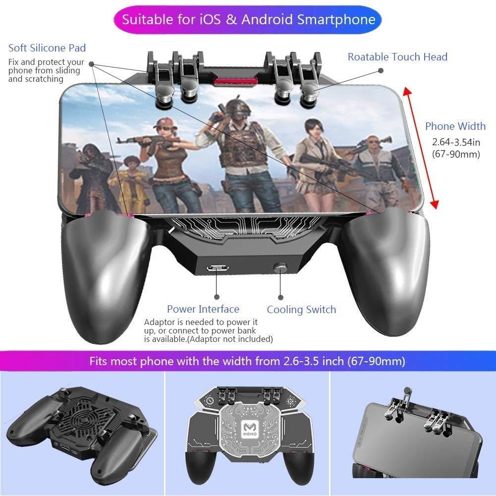 PUBG Mobile Controller Radiator Fast Cooling Phone Gamepad 4 Trigger 6 Finger Operation - L1R1/L2R2 for iPhone, Samsung, Oneplus, Pixel, compatible with CoD Warzone Mobile, Fortnite, Powered by USB C - Image 2