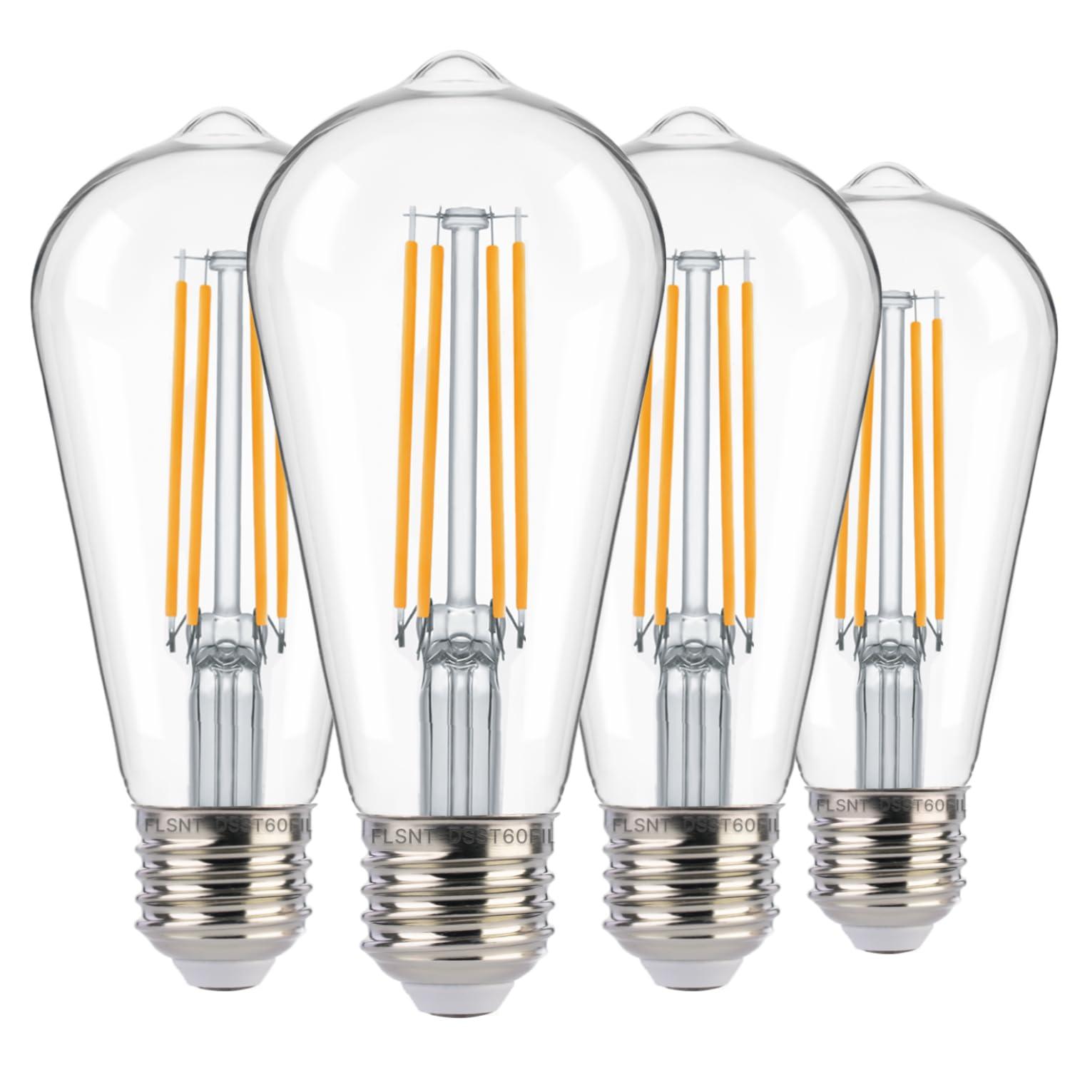 FLSNT Dusk to Dawn Outdoor Sensor ST19 LED Light Bulb, 7W (60W Eqv.), 800LM,Vintage Filament E26 Base, Auto On/Off Photocell Automatic for Energy-Efficient Outdoor Lighting, 2700K Soft White, 4 Pack