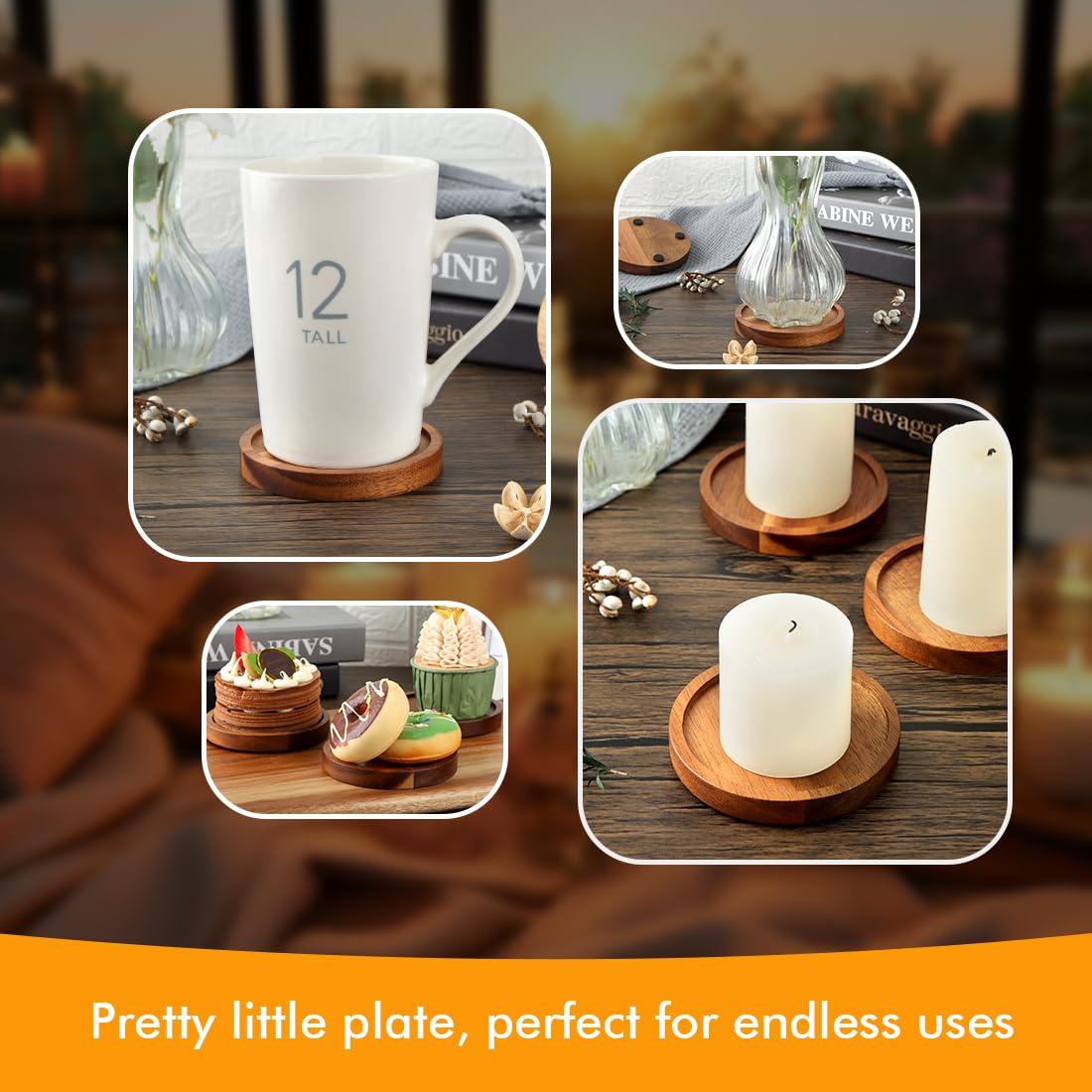 Wood Candle Holder Farmhouse Decor - HALE OTEIR Wooden Pillar Candles Tray for Pillar Floating Candles Set of 4 Round Wooden Plate Pedestal Stand for Coffee Table for Christmas Decor - Image 7