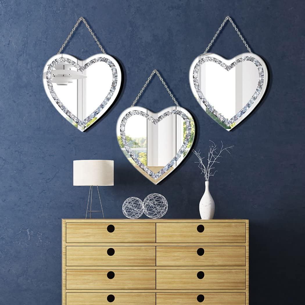 DMDFIRST Crystal Crush Diamond Heart Shaped Silver Mirror with Silver Stainless Steel Chain for Wall Decoration 12x12x0.5 inch Frameless Glam Mirror - Image 7