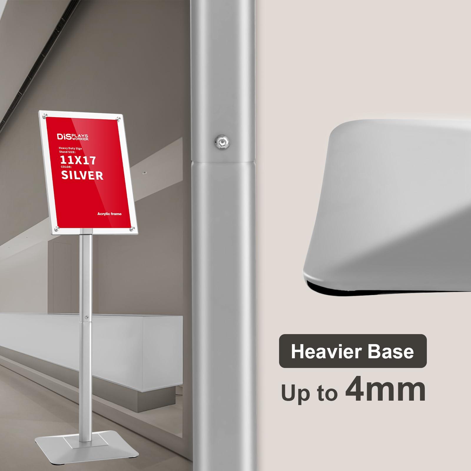 DISPLAYSWORKER Adjustable Heavy Duty Pedestal Acrylic Sign holder floor Stand,sign stand poster stand ,Standing Floor for 11 x 17 inch,Silver (silver, acrylic frame 11-x-17-inch) - Image 6