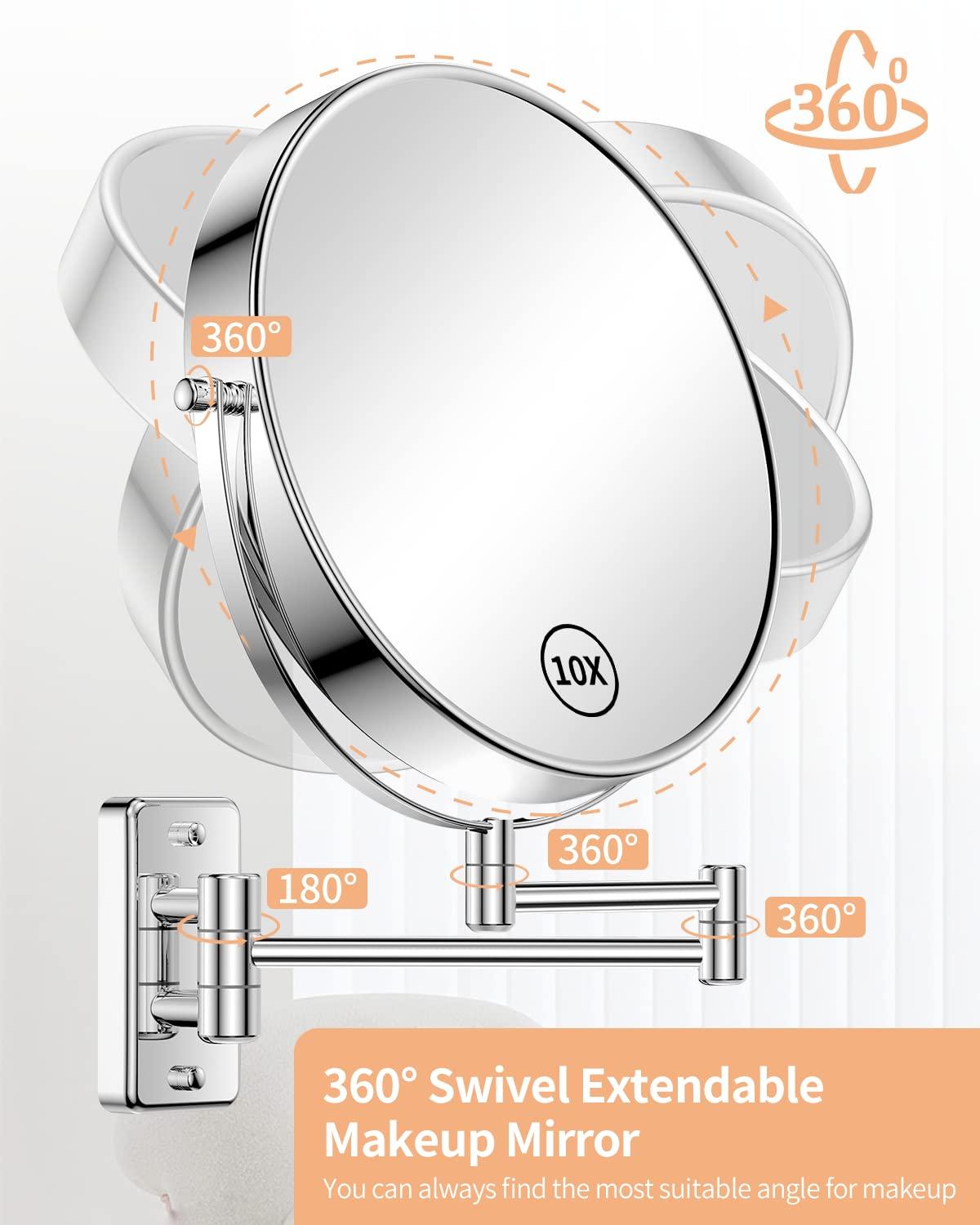 Gospire 9 Inch Extra Large Wall Mounted Mirror with 1X/10X Magnification, 360° Swivel & Extendable, Chrome Polished Finish for Bathroom Vanity, Shaving & Makeup (Men & Women) - Image 4