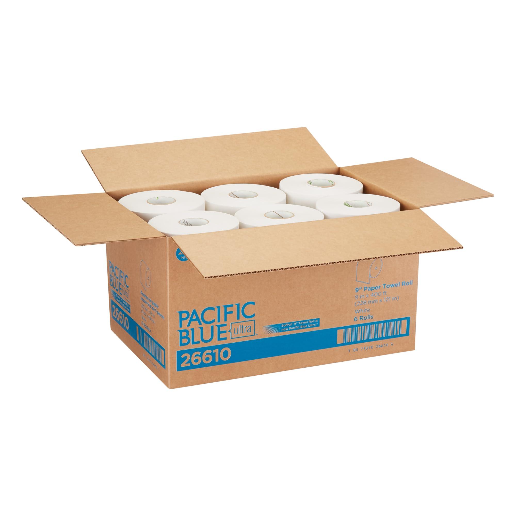 Georgia-Pacific, Pacific Blue Ultra, 9" Paper Towel Rolls (26610), White, 6 Rolls per Case, 400' per Roll - Image 3