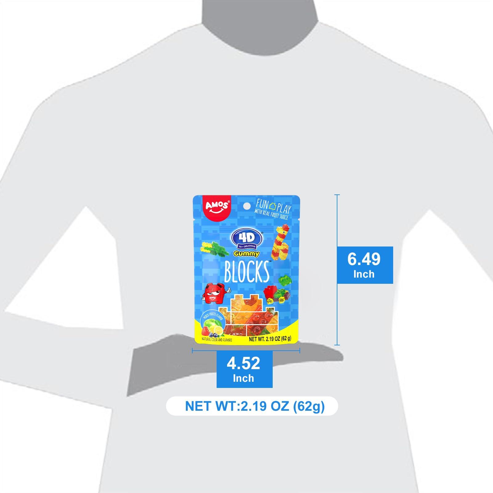 AMOS 4D Gummy Blocks Candy Bricks, Edible Building Blocks, Themed Novelty Candy for Kids Birthday Party, Cupcake Topper, Resealable 2.19oz Bag (Pack of 3) - Image 8