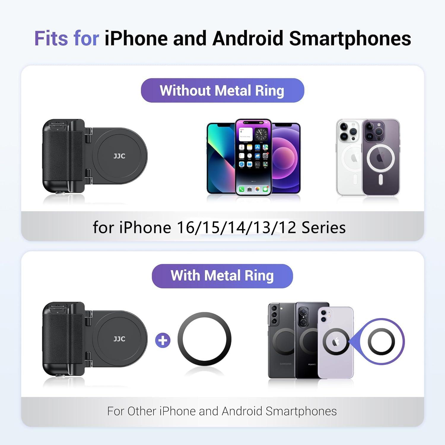 Magnetic Smartphone Shooting Holder Phone Hand Grip Handle Snap On Phone Stand with Tripod Mount & Wireless Shutter Remote for iPhone 16 15 14 13 12 Pro Max Android Cellphone Vlog Video Photography - Image 5