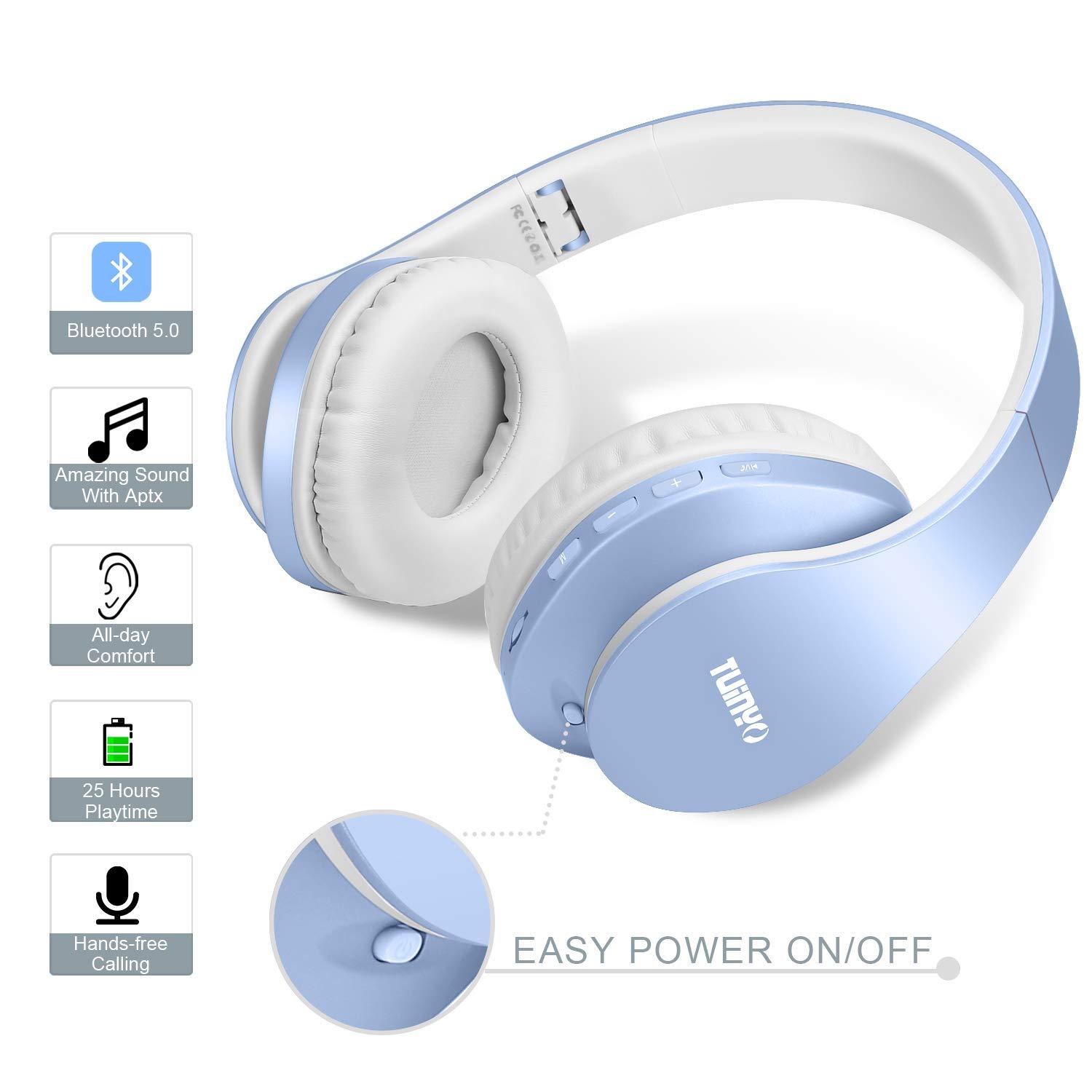 TUINYO Wireless Headphones Over Ear, Bluetooth Headphones with Microphone, Foldable Stereo Wireless Headsetfor Travel Work TV PC Cellphone-Light Blue - Image 5