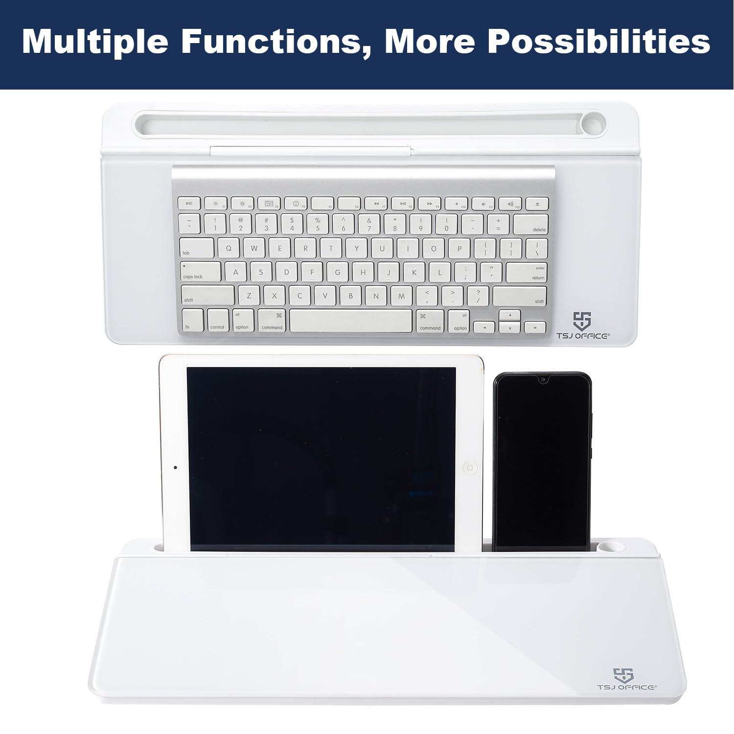 Small Glass Desktop Whiteboard Dry-Erase-Board - Computer Keyboard Stand White Board Surface Pad with Drawer, Desk Organizers with Accessories for Office, Home, School Supplies - Image 5
