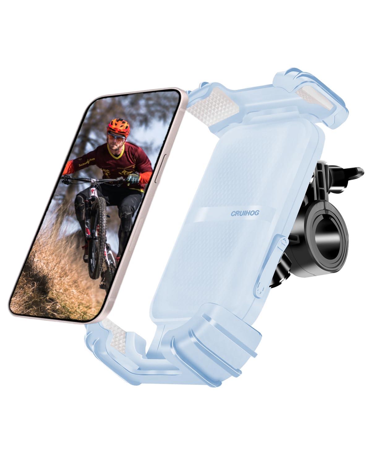 CRUIHOG Bicycle Cell Phone Holder,Handlebar Motorcyle Bike Phone Holder,Handlebar Phone Clamp,1s Lock & Ultra-Stable,Silicone Wrapped Phone Mount,Phone Stand for E-Bike,Scooter,Stroller,ATV