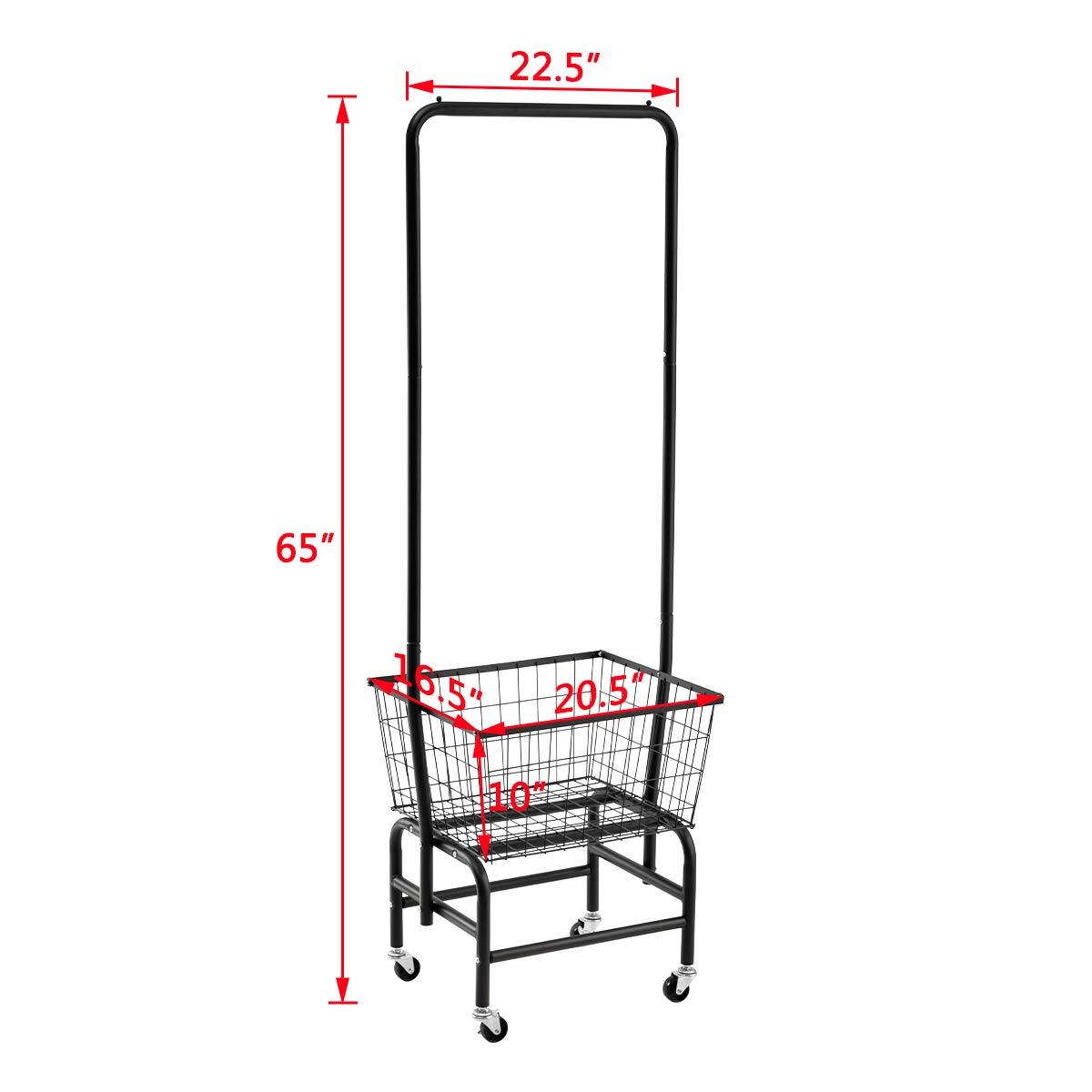 ALIMORDEN Laundry Cart with Clothes Rack, Rolling Laundry Butler with Wire Storage Rack，Black - Image 3