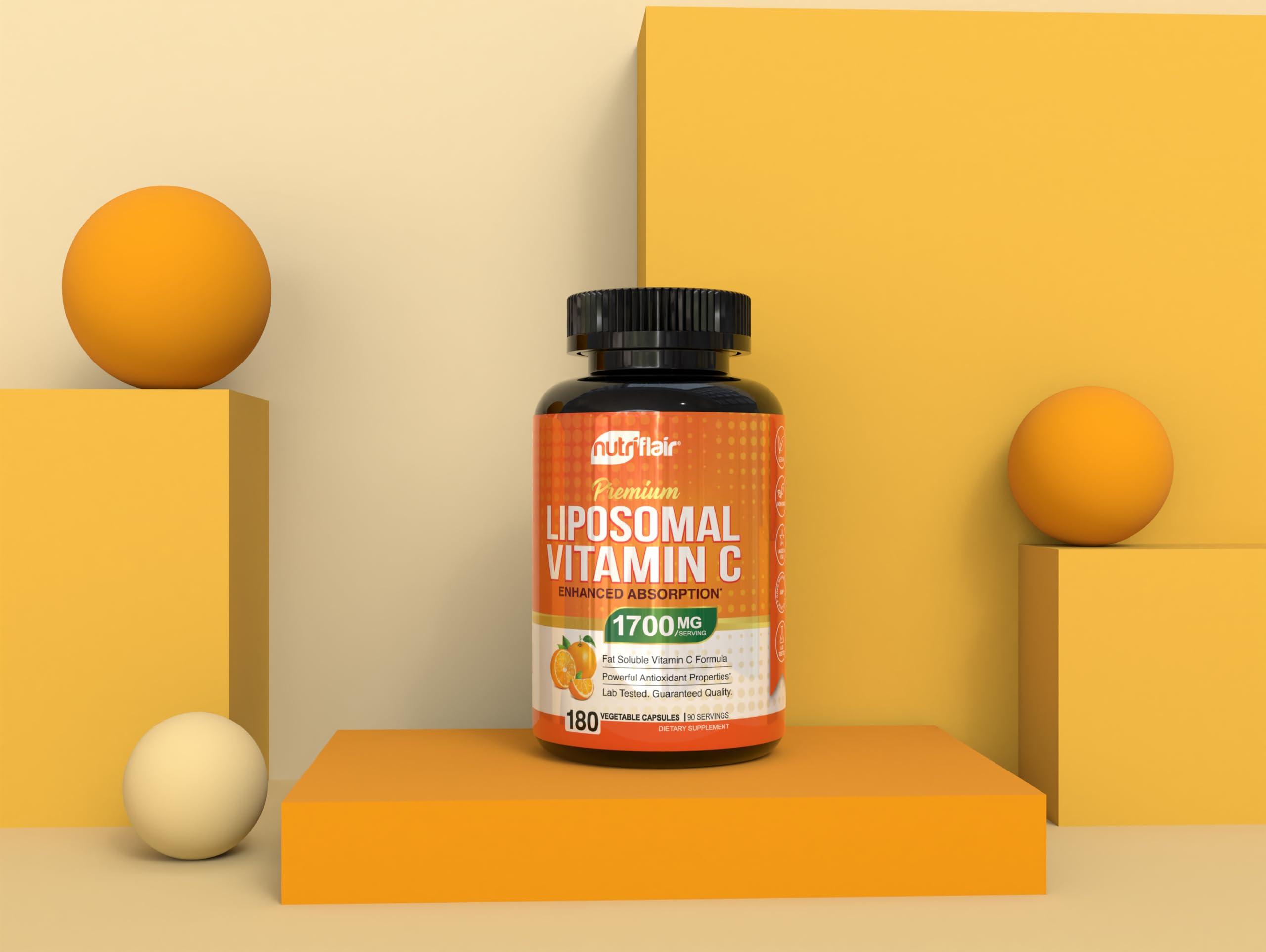 NutriFlair Liposomal Vitamin C 1600mg, 180 Capsules - High Absorption, Fat Soluble VIT C, Antioxidant Supplement, Higher Bioavailability Immune System Support & Collagen Booster, Non-GMO, Vegan Pills - Image 5