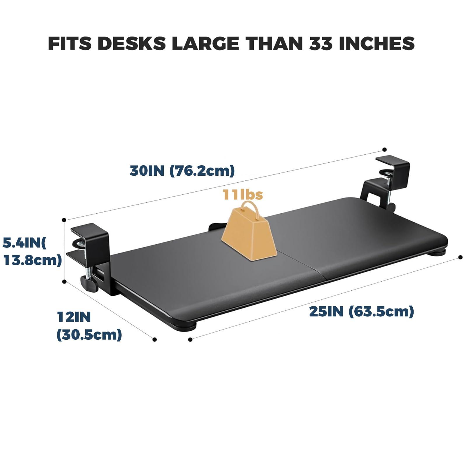 DQCGLY Keyboard Tray Under Desk, Slide Out Computer Keyboard & Mouse Tray with C Clamp-on Mount Easy to Install,30" W（Including Clamps） X 12" D Large Size,Black - Image 2