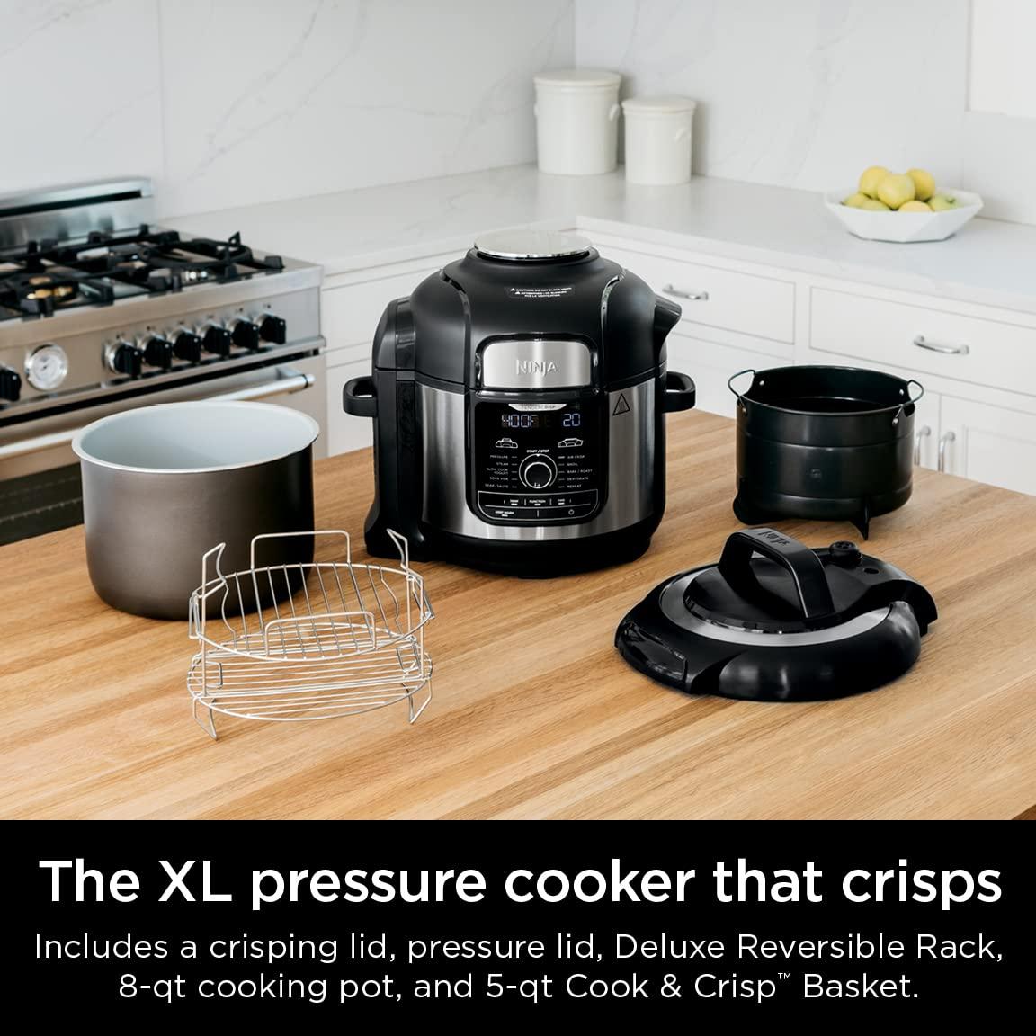 Ninja FD401 LP3 Foodi 12-in-1 Deluxe XL 8 qt. Pressure Cooker & Air Fryer that Steams, Slow Cooks, Sears, Sautés, Dehydrates & More, with 5 qt. Crisper Basket, Reversible Rack & Recipe Book, Silver - Image 3