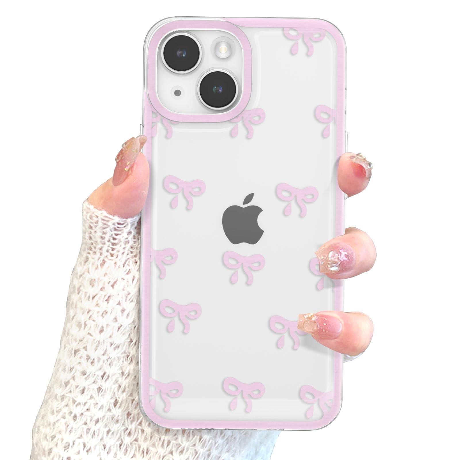 EYZUTAK Case for iPhone 13, Clear Cute Ribbon Bowknot Pattern Aesthetic Transparent Phone Case Raised Camera Protection Stylish Slim Soft Durable TPU Protective Cover for Women Girls - Pink - Image 8