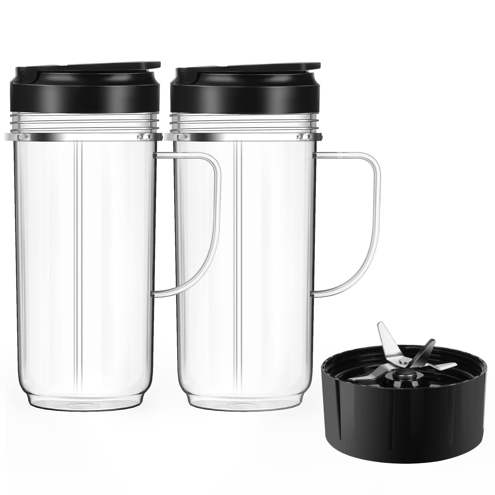 UBYNID 2 Pack Magic Bullet Blender Cups, Tall 22oz Cup with Flip Top To-Go Lid & 4 Fins Cross Blade Blender Replacement Parts, Replacement Cup Mug with Handle Compatible with Magic Bullet 250w MB1001