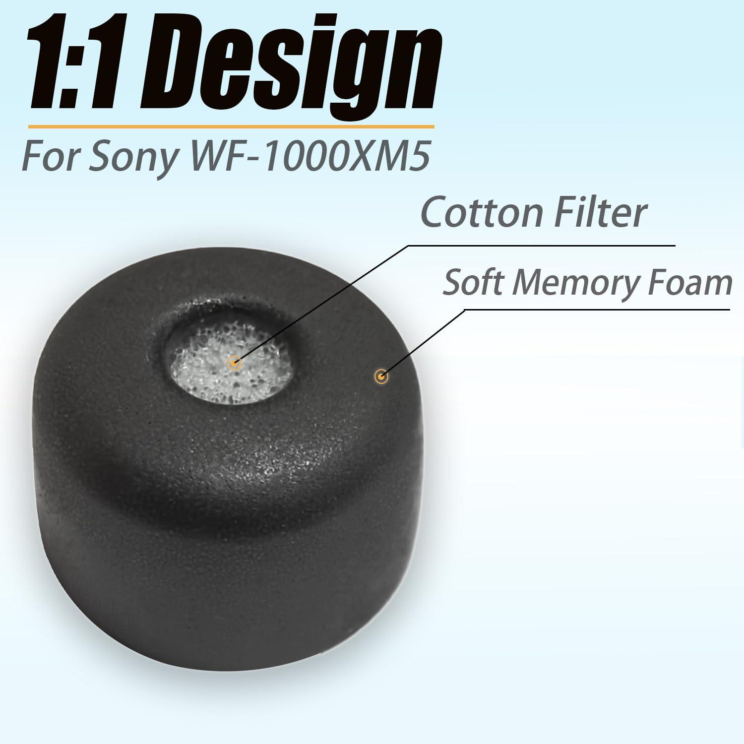 Memory Foam Ear Tips for Sony WF-1000XM5 Filter Screen Earbuds Tips for WF-1000XM5 WF-1000XM4 fit Charging Case, 4 Pairs Black - Image 3