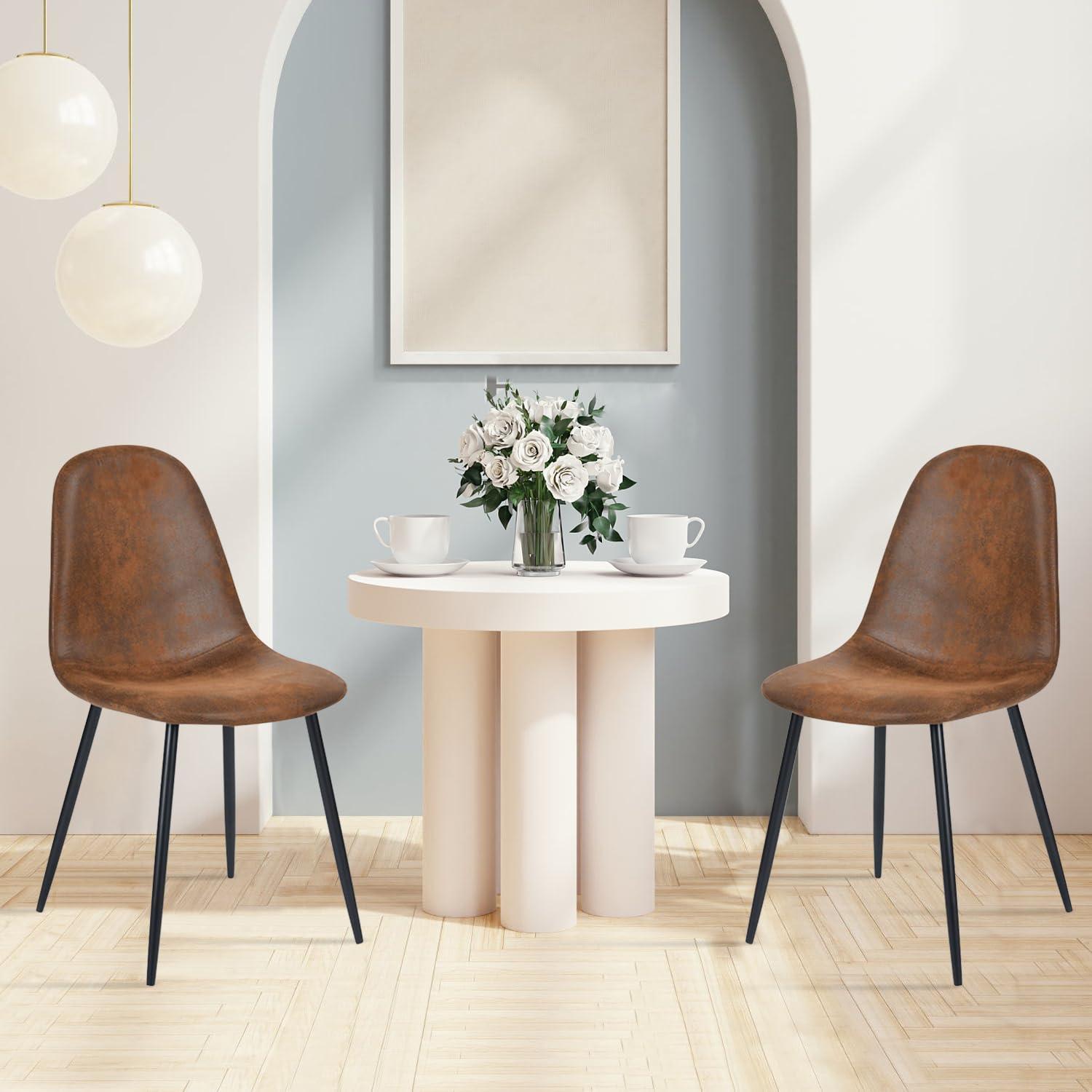 FurnitureR Dining Chairs Comfortable Upholstered Side Seating Armless for Home Kitchen Bedroom Living Room Guest Restaurant Cafe (Brown, Set of 6) - Image 5