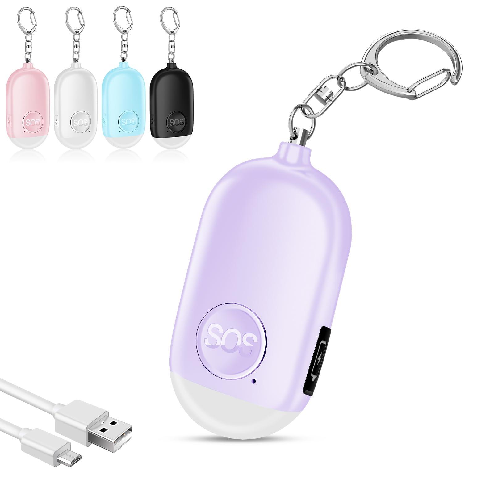 Hion Personal Safety Alarms for Women, Rechargeable 130dB Self Defense Alarm Keychain with LED Flashlight, Emergency Safe Sound Security Alarm for Children Elderly College Girls Men(Purple)