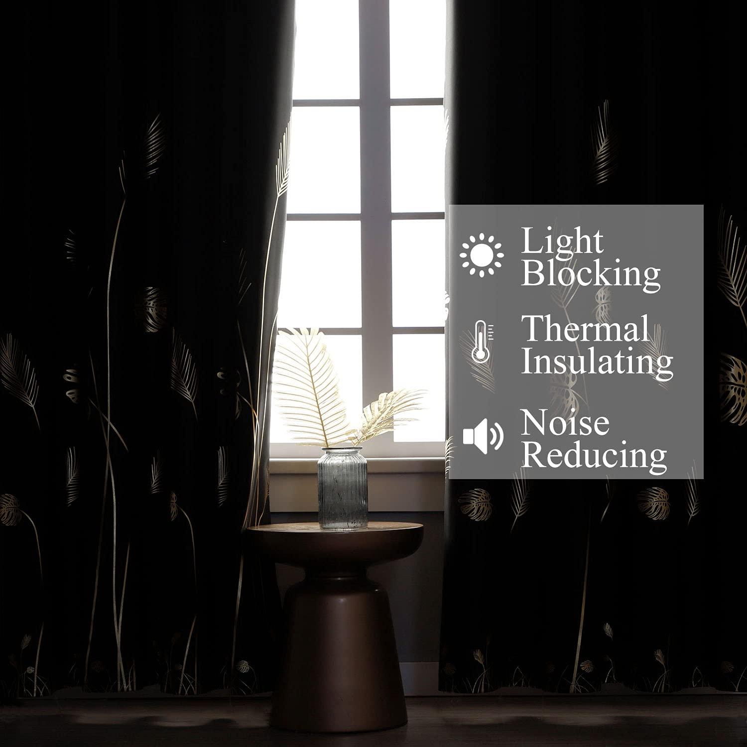 Estelar Textiler Black Blackout Curtains for Bedroom 84 Inches Long, Room Darkening Grommet Thermal Insulated Curtains for Living Room, Light Blocking Drapes with Gold Print Design,52Wx84L,2 Panels - Image 6