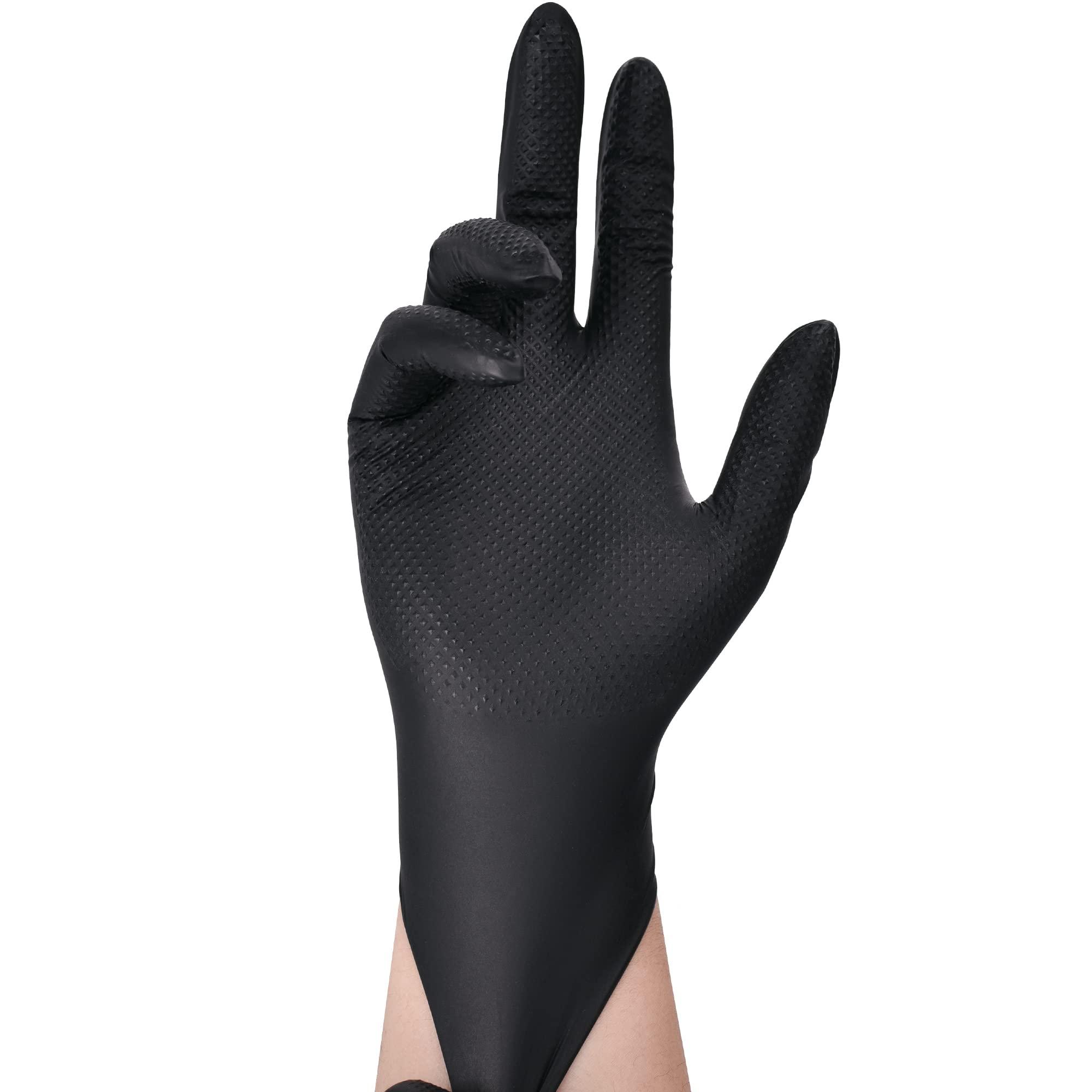 TitanFlex Thor Grip Heavy Duty Black Industrial Nitrile Gloves with Raised Diamond Texture, 8-mil, Latex Free - Image 3