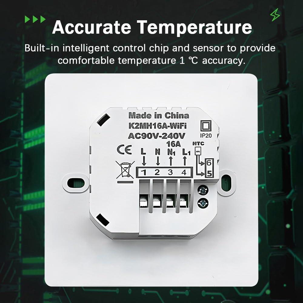 WOTAO Wi-Fi Smart Thermostat Temperature Controller for Electric Heating LCD Display Touch Screen Week Programmable App Control Underfloor Heating Thermostats for Home Office School Hotel - Image 6