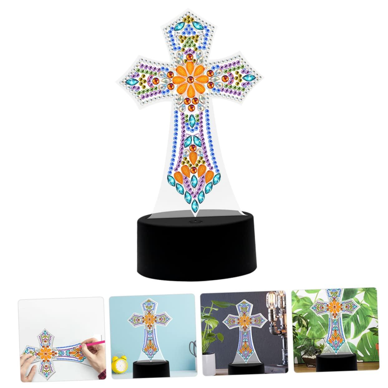 DOITOOL Cross Lamp Cross Light DIY Rhinestones Painting Crafts Religious Decorative Table Lamp Bedside Lamp Nursery Room Light Sleep Night Light Desk Shaped Drill Decorations - Image 2