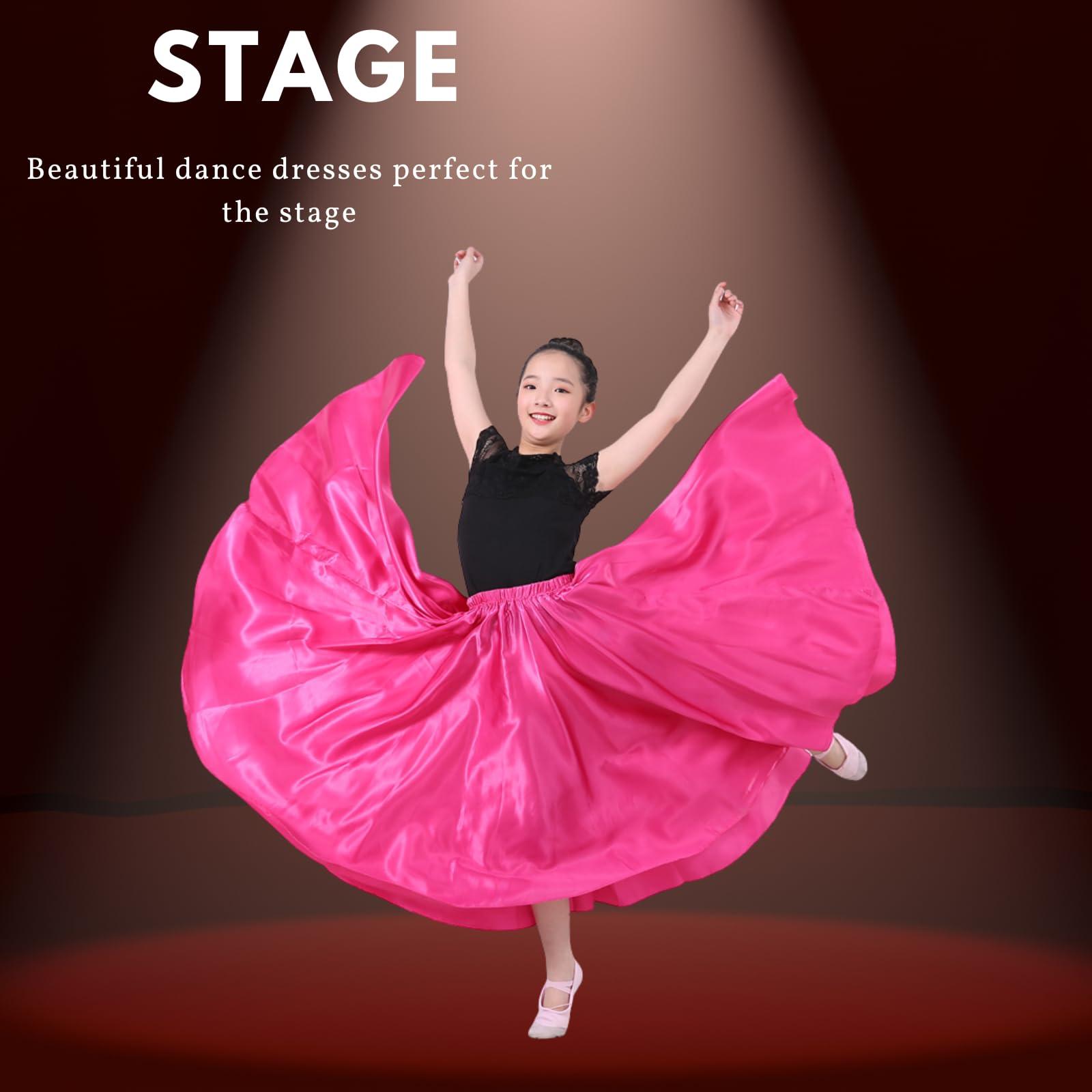 Girls Satin Full Circle Long Dance Skirt Ankle Length Shiny Satin Swing Skirt for Girls 8-12 Years Belly Dance Long Skirt - Image 4