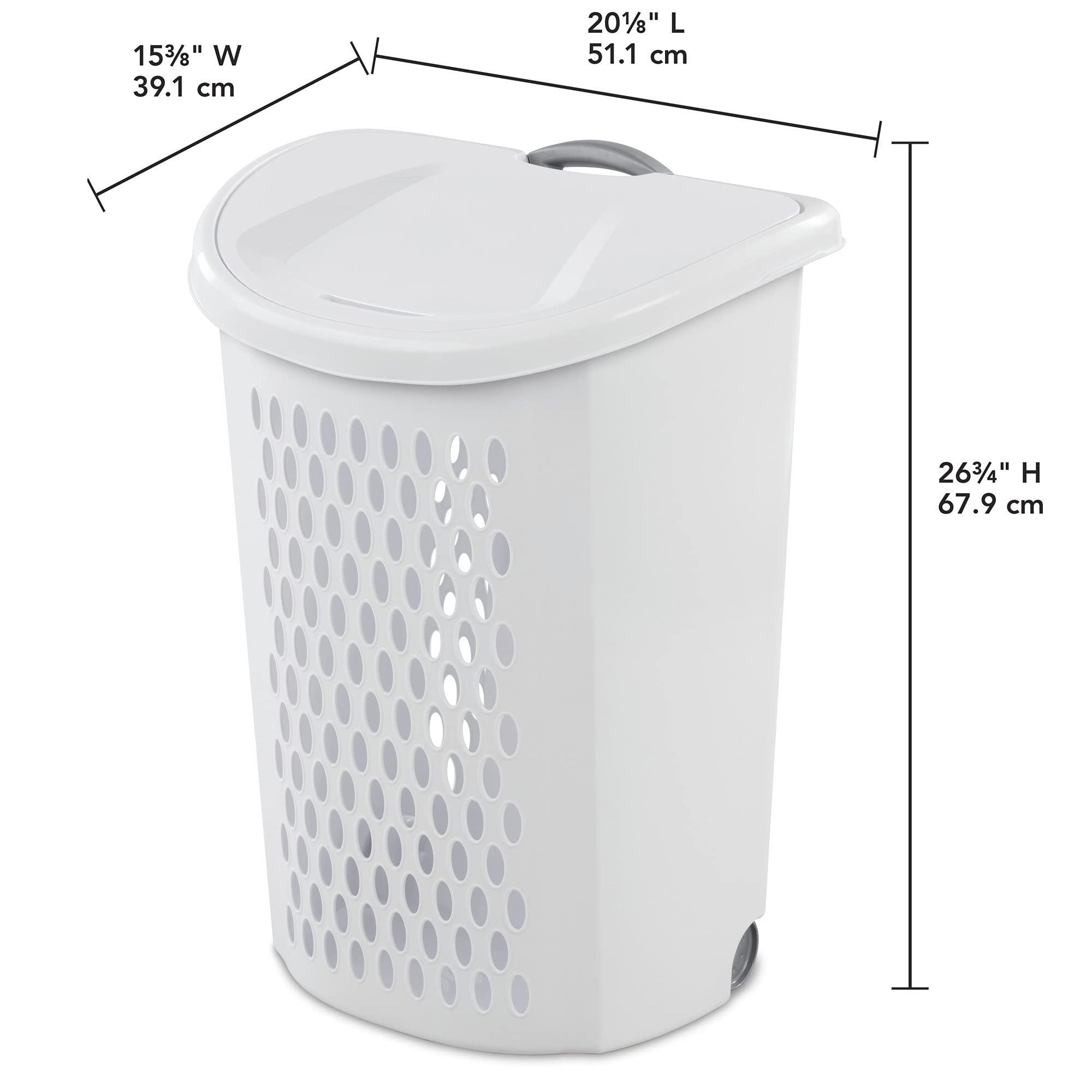 Ultra Wheeled Design Clothes Laundry Basket, Mind Reader Basket Collection，135 Liter （20 1/8" x 15 3/8" x 26 3/4"）Capacity, Laundry Hamper White Lid & Base w/Plastic Handle & Wheels - Image 3