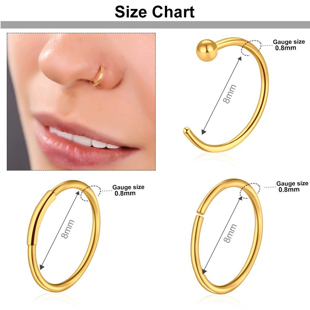 ONESING 35-70 PCS 18G 20G Nose Rings for Women & Men - Gold Hoops, L Shape, Studs & Screw - 316L Surgical Stainless Steel - Image 4