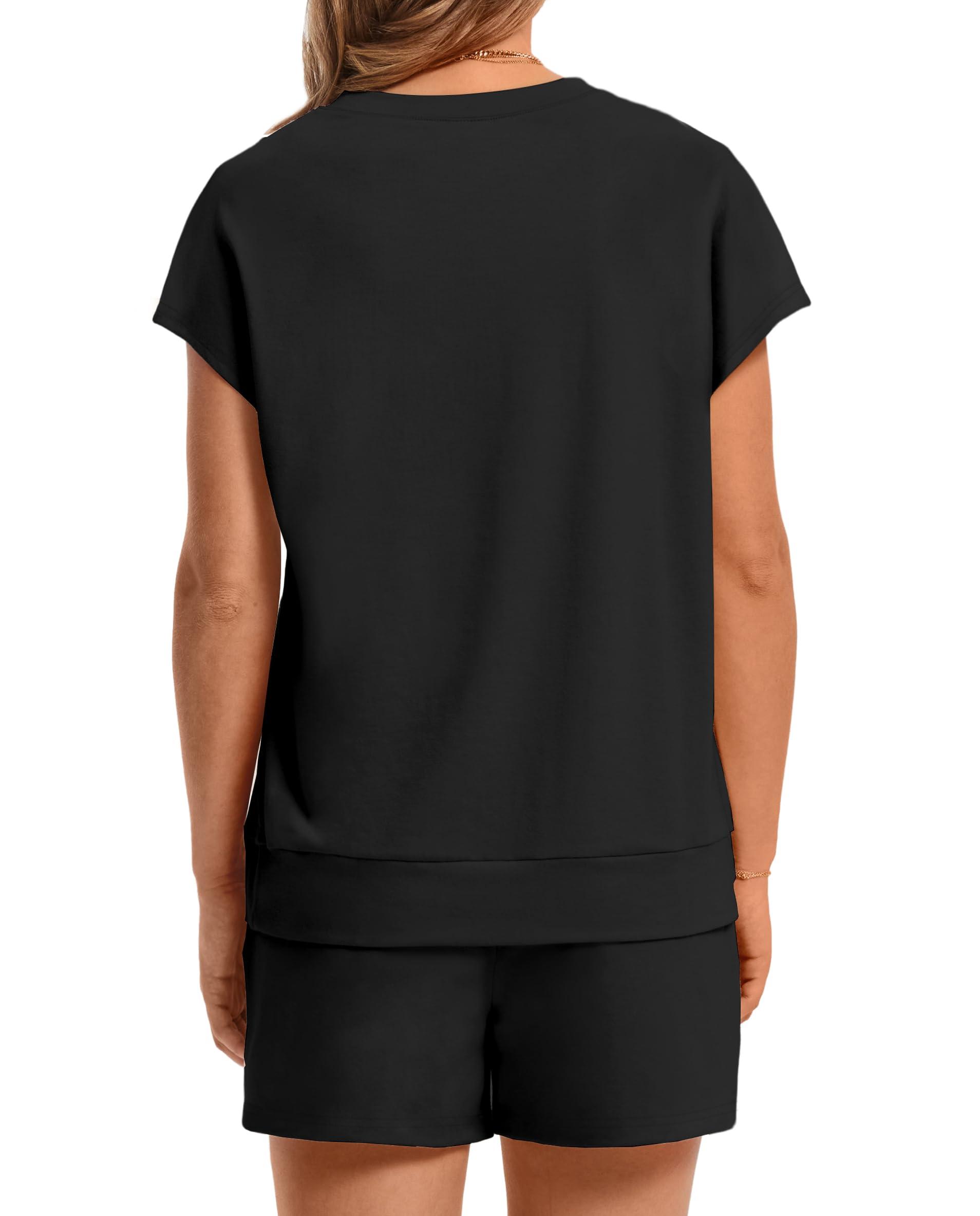 WIHOLL Two Piece Sets for Women Summer Crew Neck Lounge Short Sets Cap Sleeve Drawstring Sweatsuit with Pocket - Image 5