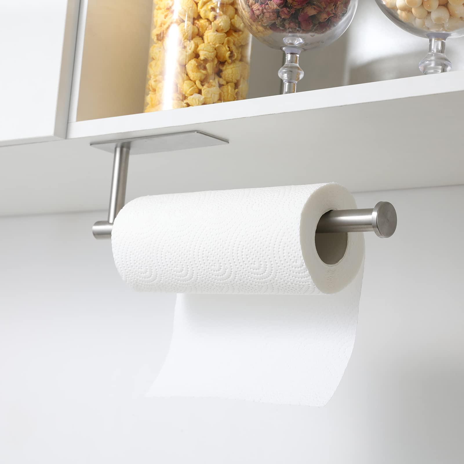 theaoo Under Cabinet Paper Towel Holder for Kitchen, Adhesive Paper Towel Roll Rack for Bathroom Towel, SUS304 Stainless Steel Wall Mount, Both Available for Adhesive and Screws - Image 2