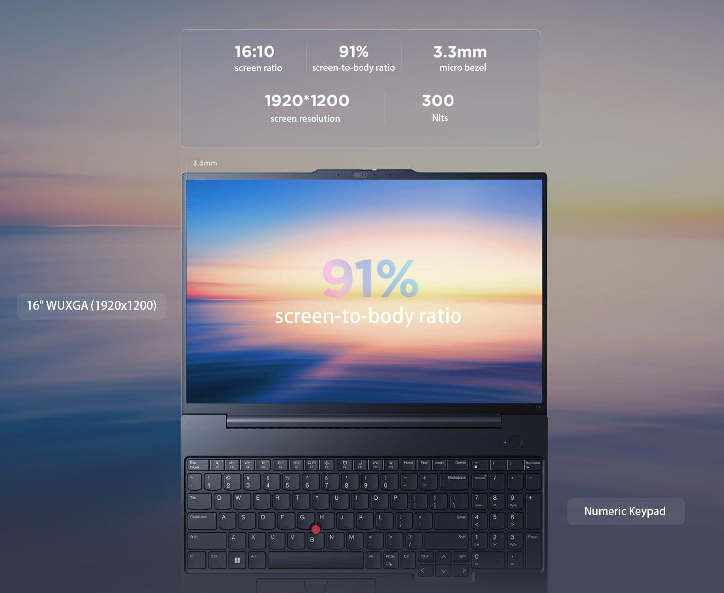 Lenovo ThinkPad E16 Business Laptop (16" FHD+ Display, AMD Ryzen 5 7530U(> Intel i7-1165G7), 16GB RAM, 512GB SSD) Fingerprint, Backlit, 1080p Webcam, WiFi 6, Ethernet, Win 11 Pro w/ Copilot, Black - Image 4