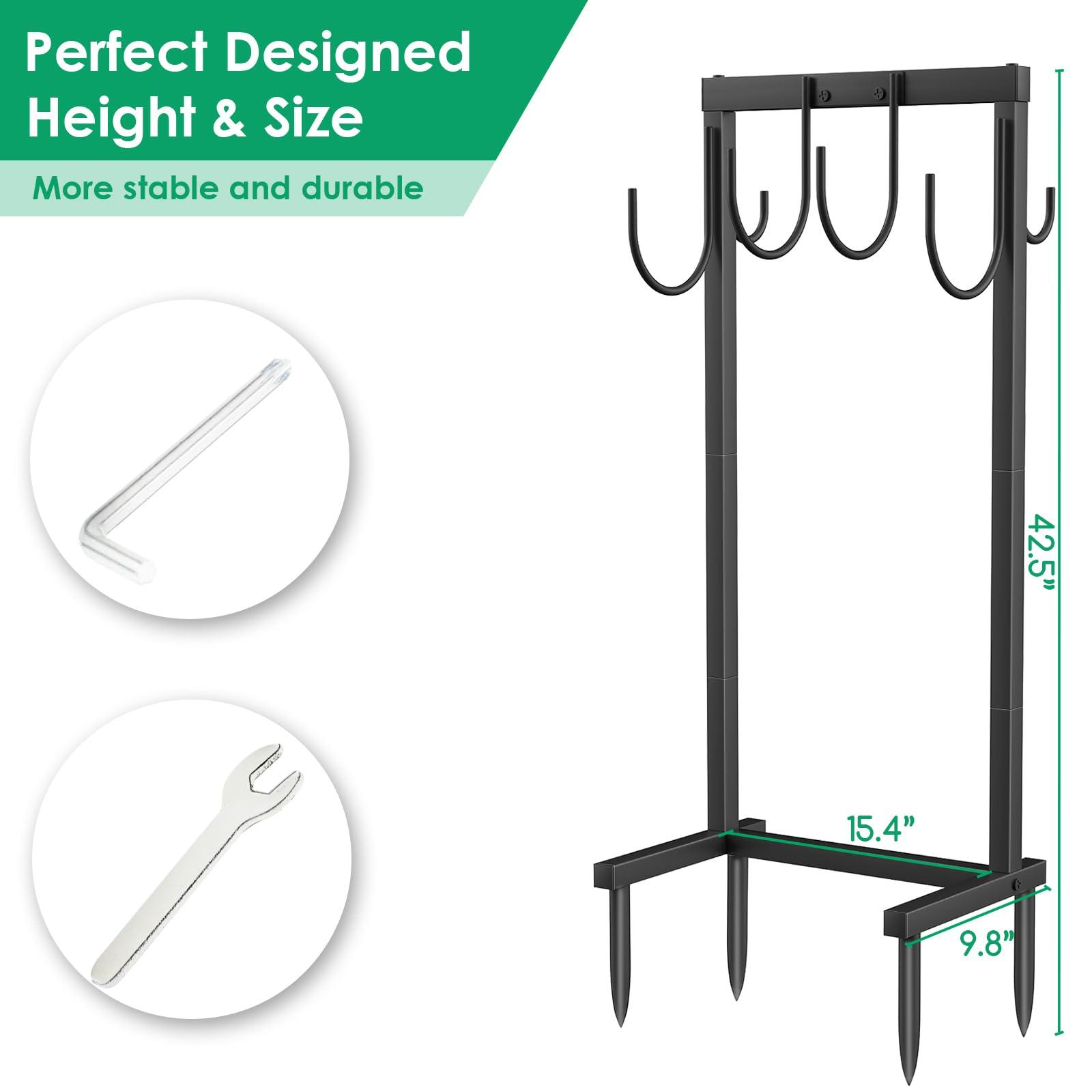 TomCare Garden Hose Holder Water Hose Holder with 4 Spikes Freestanding Garden Hose Storage Stand Sturdy Hose Hanger Heavy Duty 6 Hooks Hose Organizer for Outside, Black - Image 3