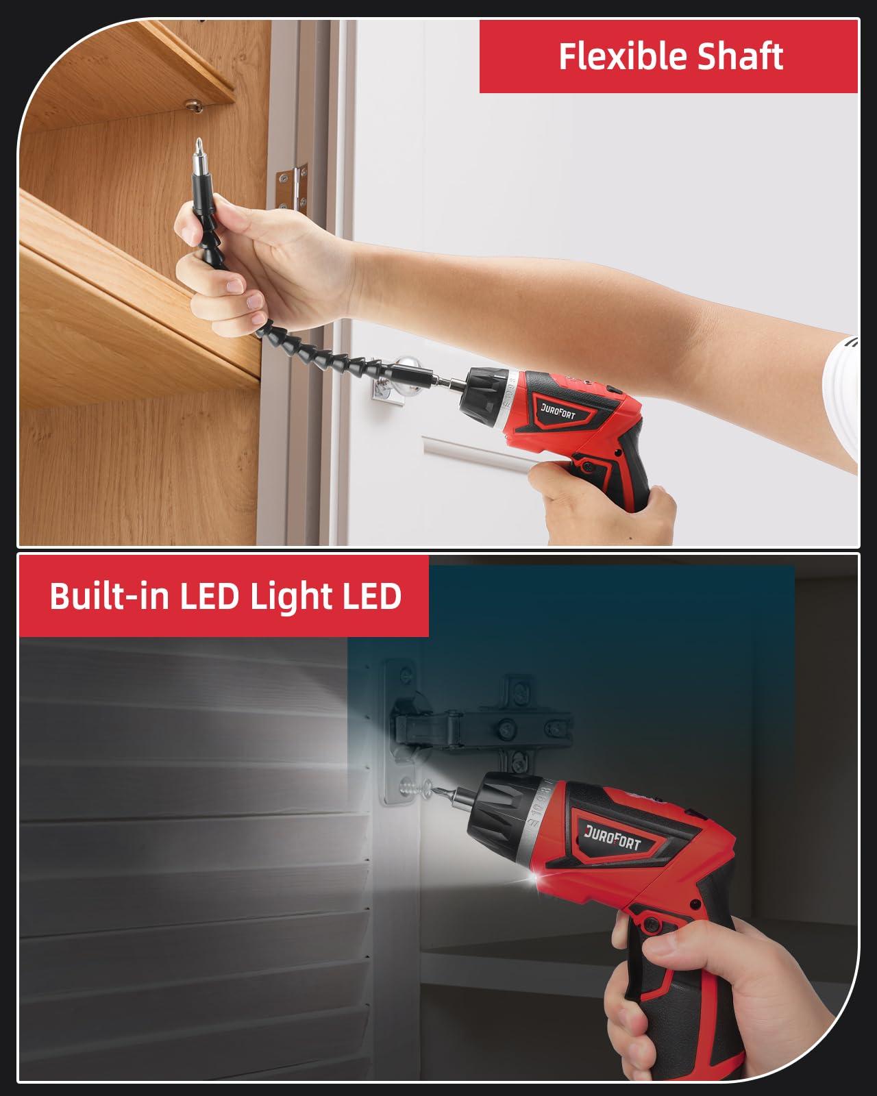 Cordless Electric Screwdriver Set, 8V Max 10Nm Rechargeable Power Electric Drill, Battery Screw Gun with 28pcs Driver Bit Set, 320RPM/10+1 Torque Setting, 2 Position Handle, Flexible Shaft LED Light - Image 8