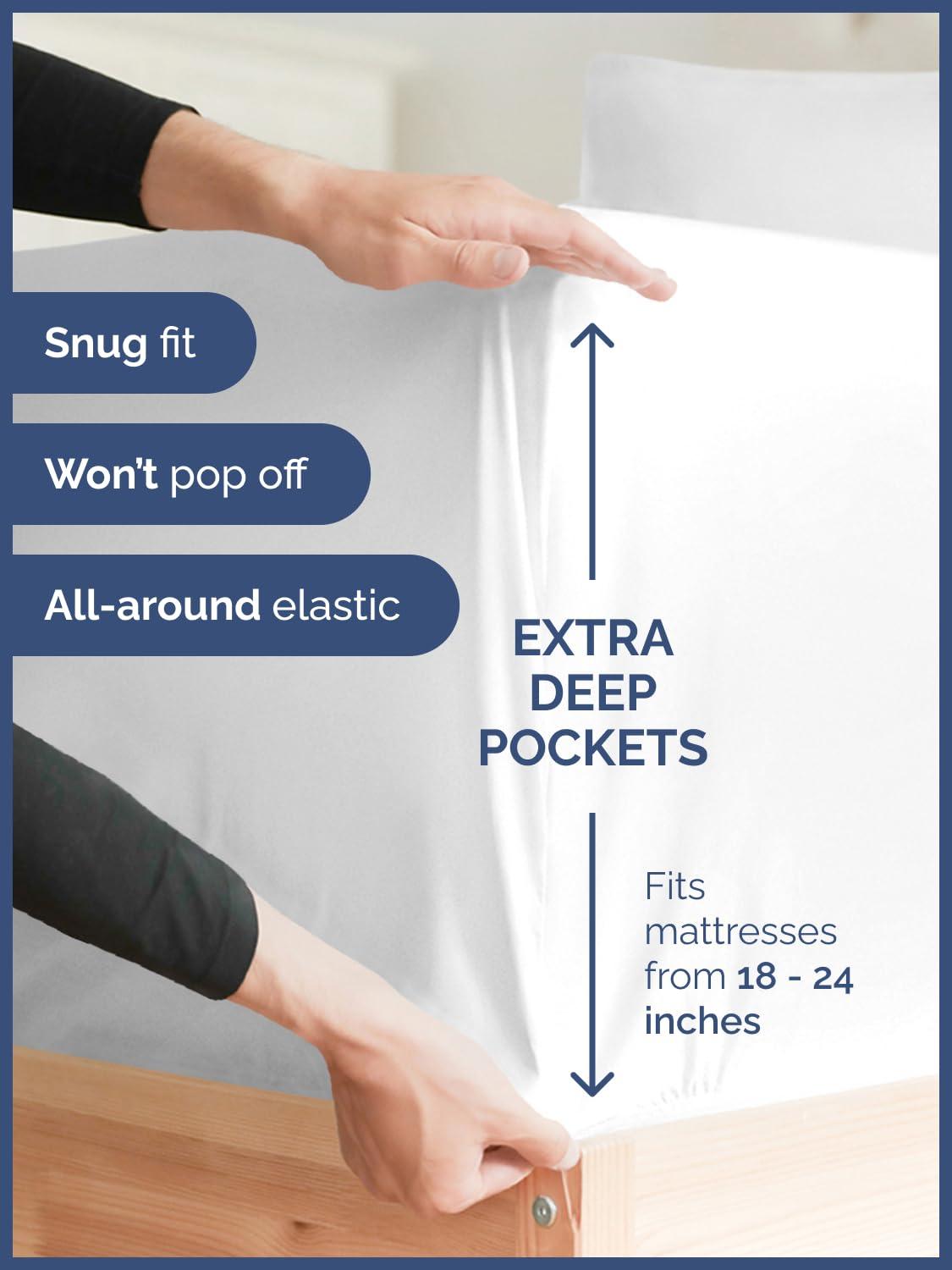 Extra Deep Pocket Queen Sheets - 4 Piece Breathable & Cooling Bed Sheets - Hotel Luxury Bed Sheet Set - Soft, Wrinkle Free & Comfy - Easily Fits Extra Deep Mattresses - Deep Pocket White Sheets Set - Image 3