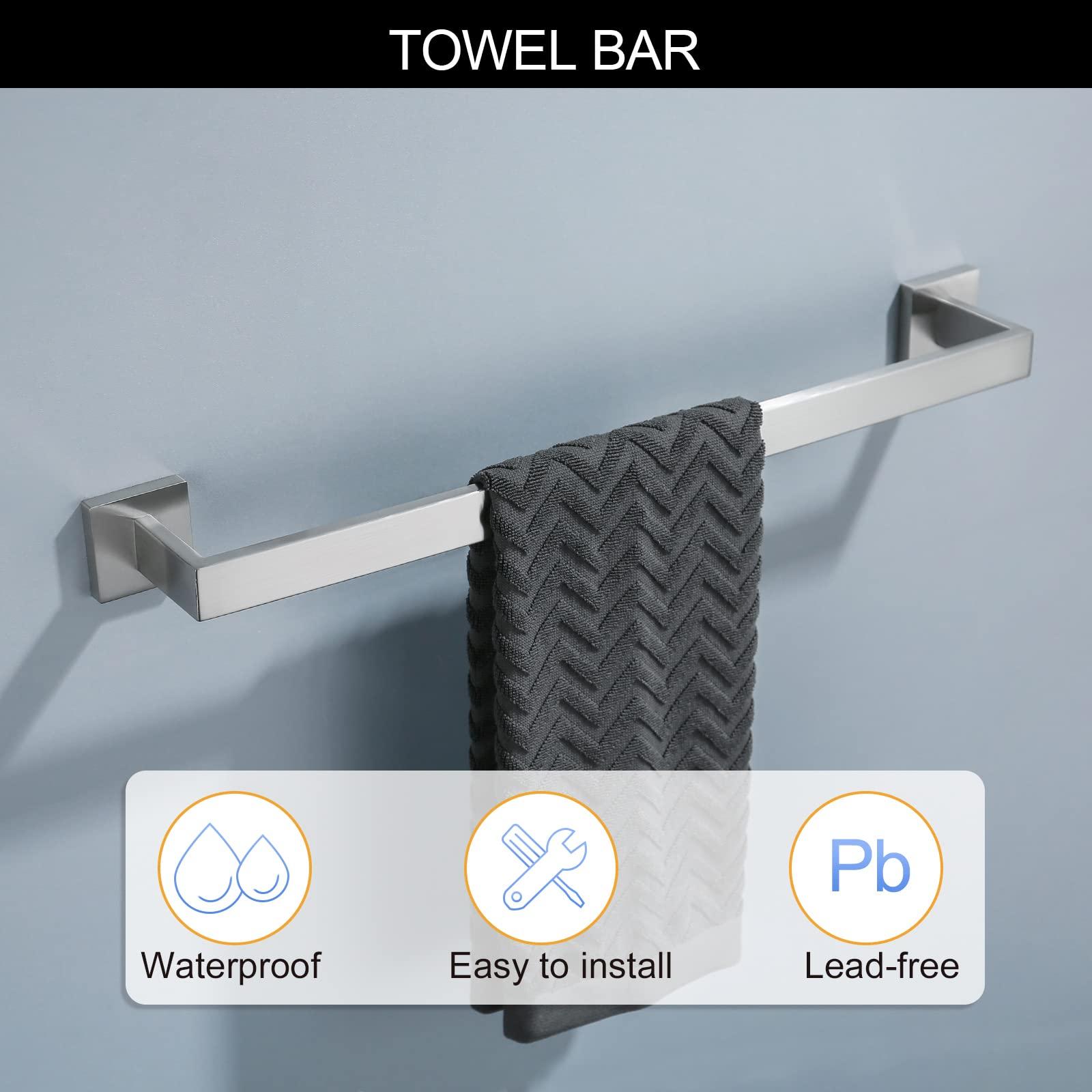 Brushed Nickel Bathroom Towel Bar Set Bathroom Accessories Hardware Set Including Towel Bar Towel Ring Coat Hook and Toilet Paper Holder with Shelf. Wall Mounted Stainless Steel - Image 3