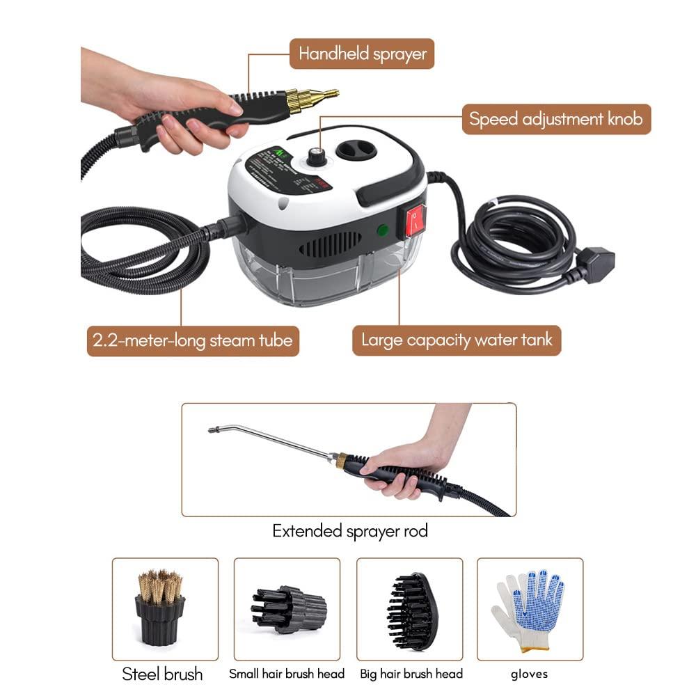 Decdeal Steam Cleaner - 2500W High Temperature Pressurized Handheld Steam Cleaning Machine with Brush Heads and Gloves, for Car Floors Kitchen Furniture Bathroom Windows - Image 7