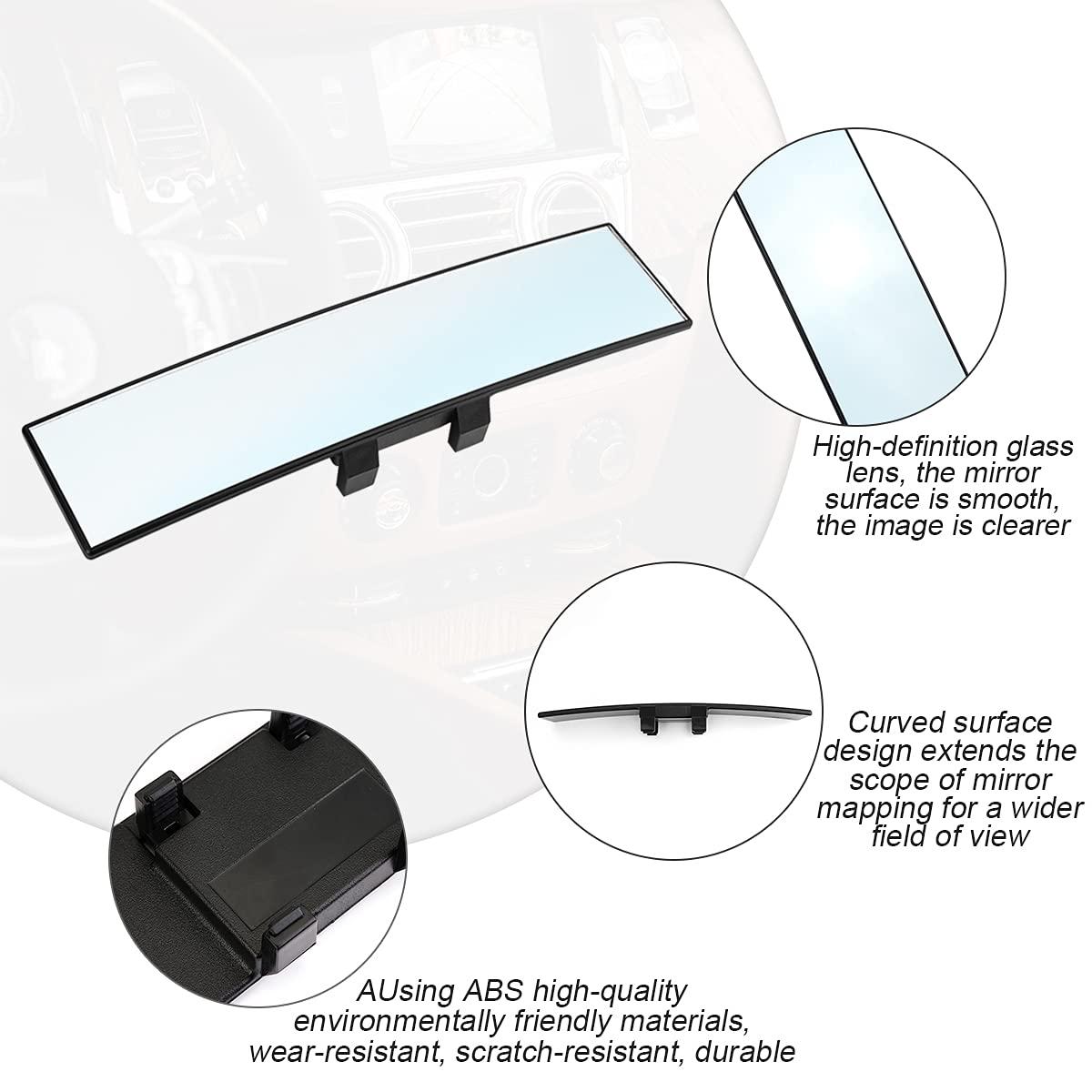 8sanlione Car Rearview Mirrors, Shock Resistant Interior Clip-on Panoramic Rear View Mirror for Car, Wide Viewing Range, 12 inch HD Universal Use for Cars, SUVs, Trucks, Vehicles (White) - Image 3