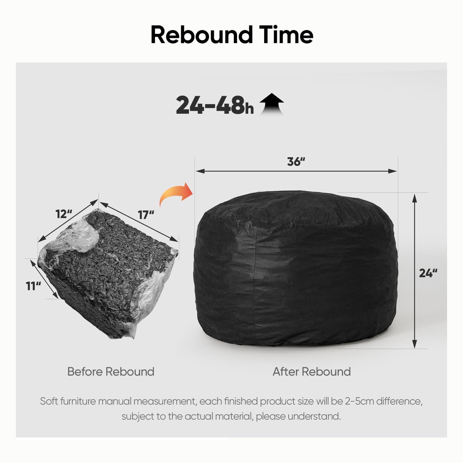 SEASXOLTE Bean Bag Chair 3Ft, Memory Foam Filled, Removable Velvet Cover, Bean Bag Chairs for Adults and Teens, Round Sofa Chair for Living Room, Bedroom and Gaming Room, Black - Image 5