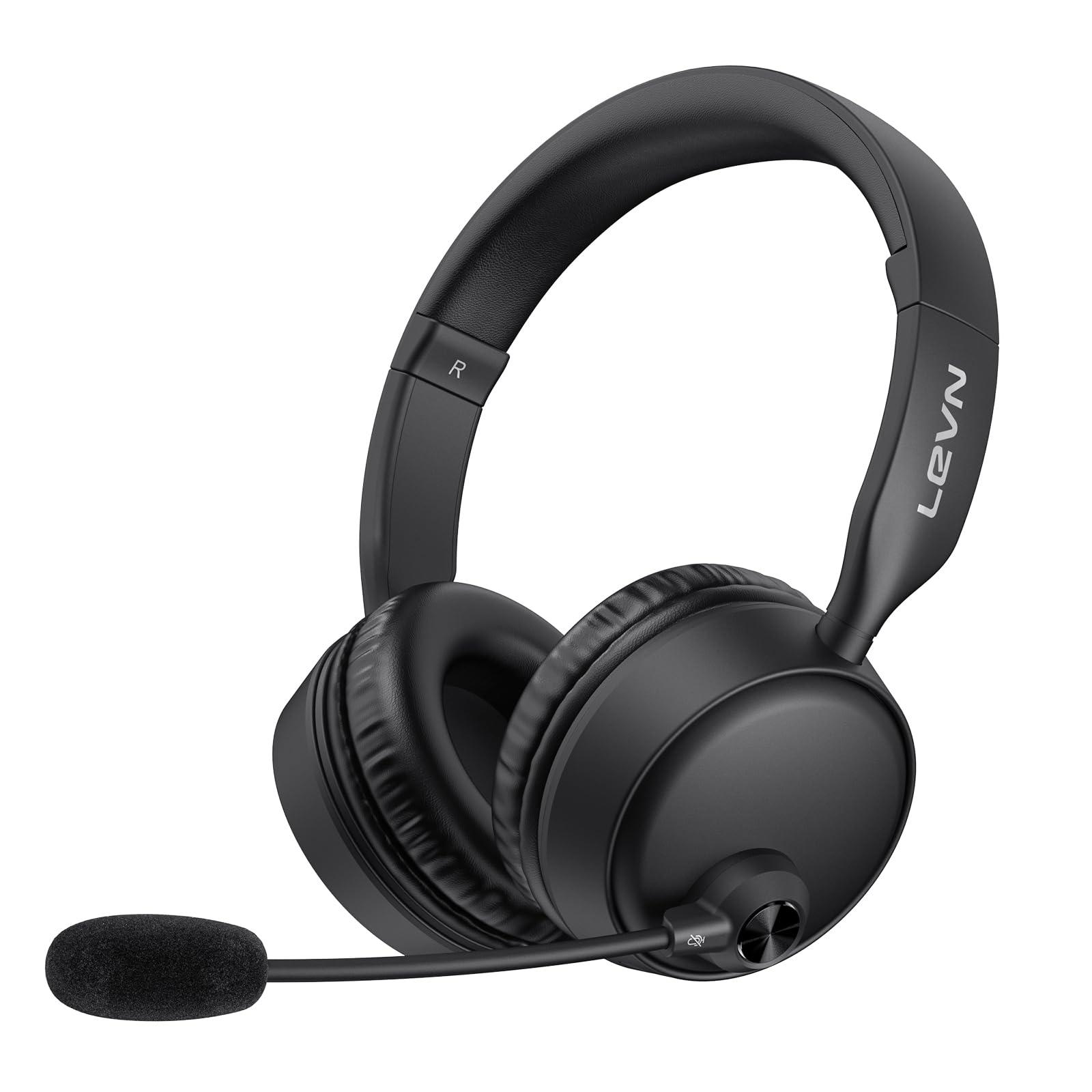 LEVN Bluetooth Headset with Mic & Mute Button, 60 Hrs Noise Cancelling Wireless Headset with Multipoint Connect to Cell Phone/Tablet/PC/Laptop