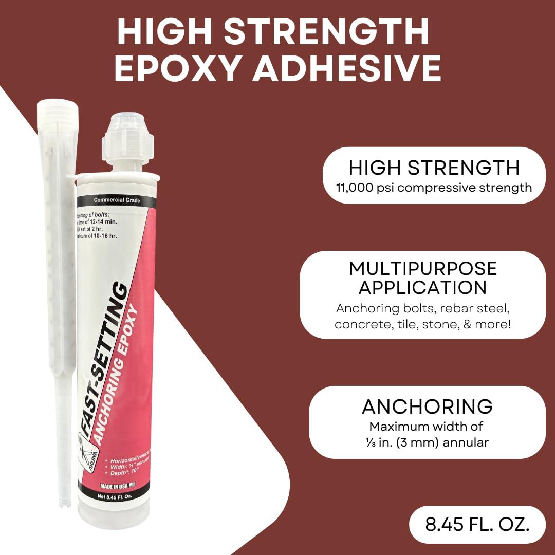 Akona Fast-Setting Anchoring Epoxy - Anchoring Epoxy for Concrete, Rebar, Steel, Masonry, Bolts, & More, High Strength Caulking Adhesive, Stops Water Leaks (8.45 Ounces, 1) - Image 2