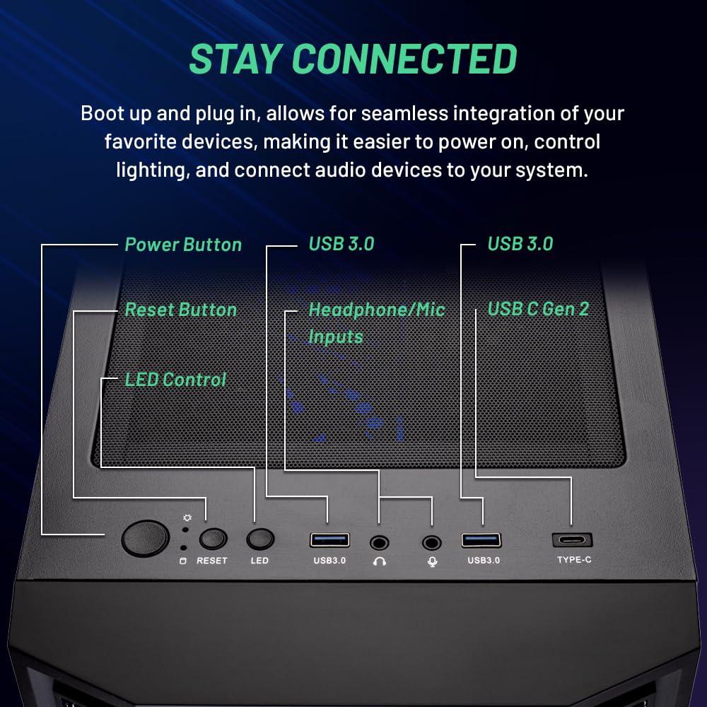 Skytech Gaming Shadow Gaming PC Desktop – AMD Ryzen 7 5700X 3.4 GHz, NVIDIA RTX 4060, 1TB NVME SSD, 16GB DDR4 RAM 3200, 600W Gold PSU, 11AC Wi-Fi, Windows 11 Home 64-bit,Black - Image 3