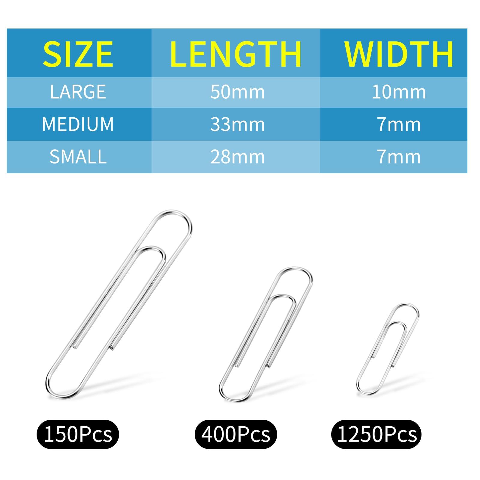 1800 Paper Clips Assorted Sizes Large, Medium and Small, Durable and Rustproof, Paperclips for Office School and Personal Use, Office Supplies Document Organizing (50mm, 33mm, 28mm) (Silver) - Image 3