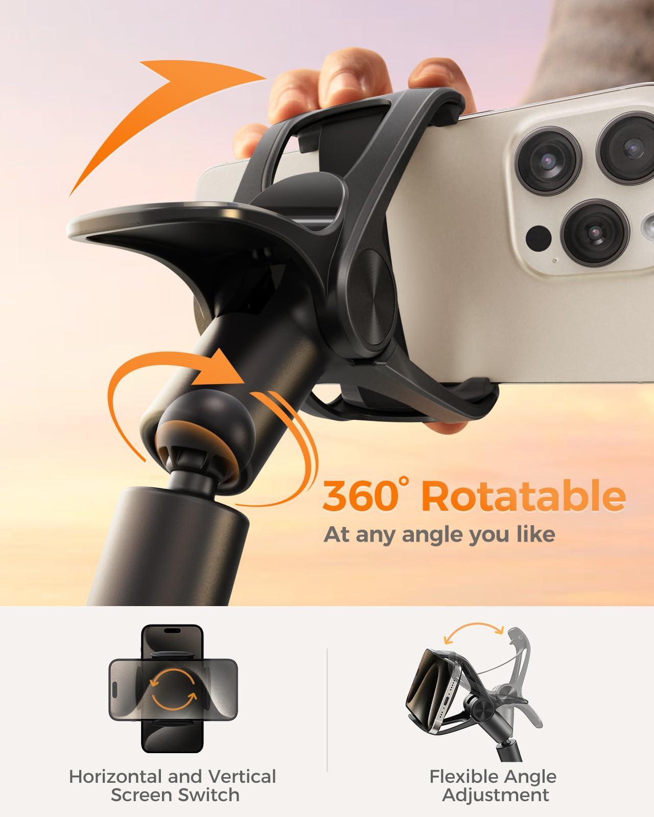 SAIJI Gooseneck Phone Holder for Bed Overall Length 38.6” Flexible Leather Wrapped Arm Overhead Cell Phone Mount Stand with 360° Adjustable Clamp Clip, Compatible with All 4-7” Cellphones (Black) - Image 3