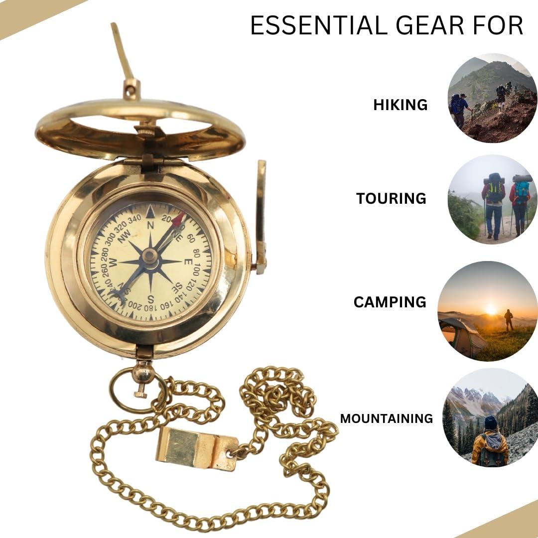 Vintage Brass Sundial Compass with Leather Case - Antique Brass & Copper Sun Clock for Camping, Hiking, Touring - Engraved Gift for Him - Nautical Ship Replica Watch - Sundial Clock in Box - Image 6
