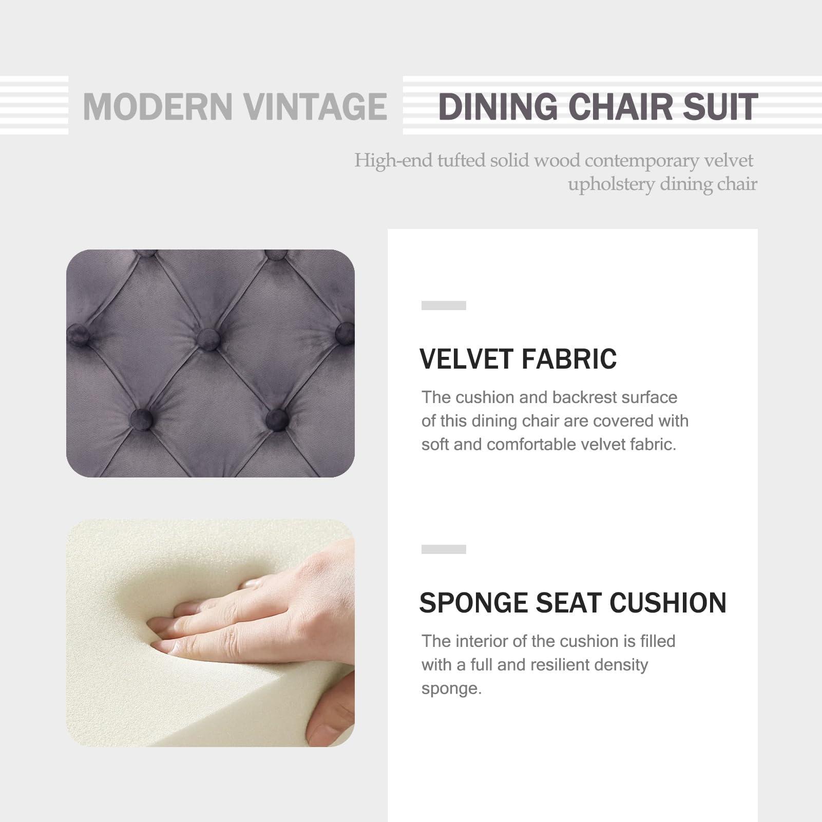 Hixkol Velvet Dining Chairs Set of 4,Upholstered Dining Chairs with Ring Pull Trim and Button Back,Modern Seating for Kitchen, Bedroom & Living Room(Grey) - Image 7
